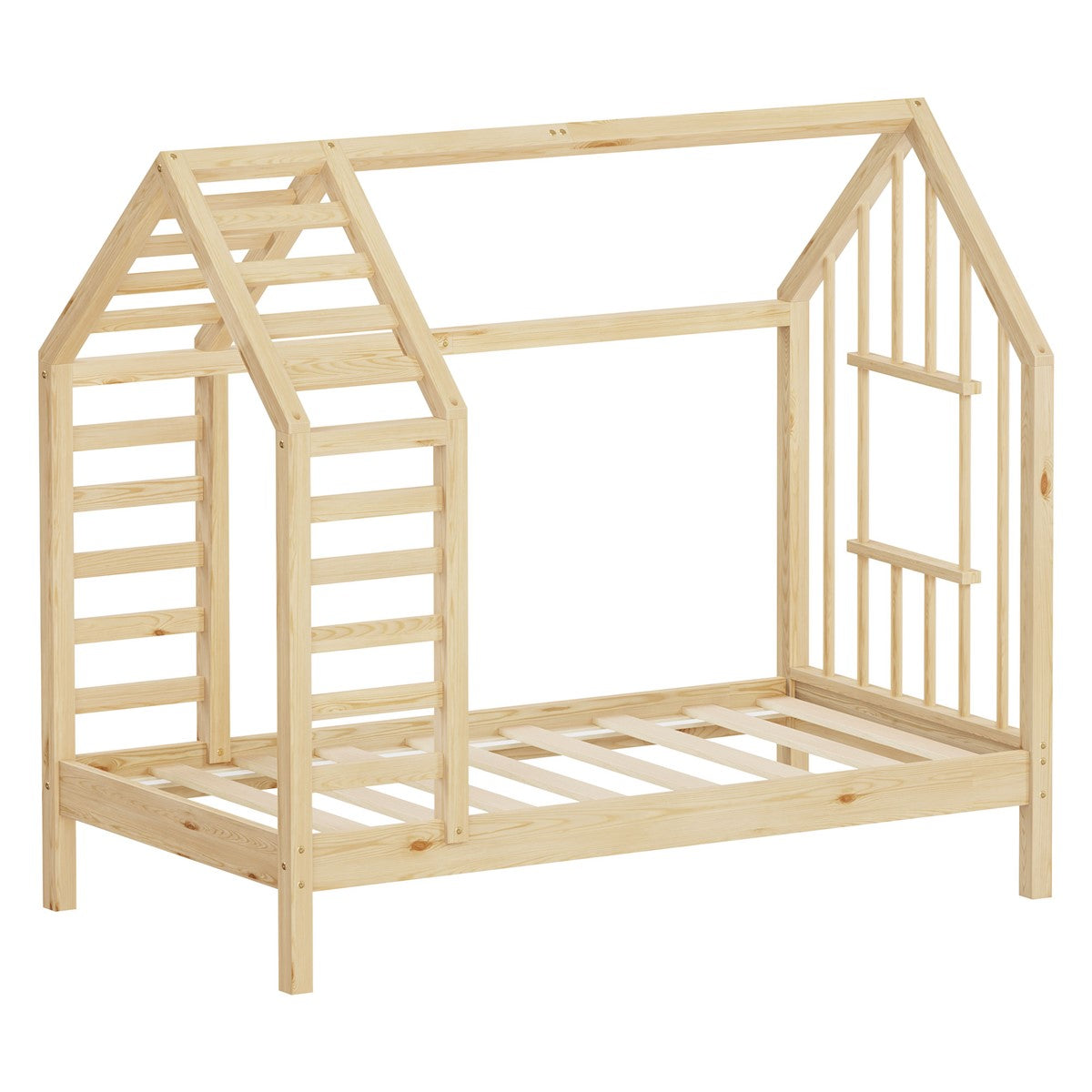 ECD Germany Kinder lit cabane 70x140 cm pin naturel avec sommier