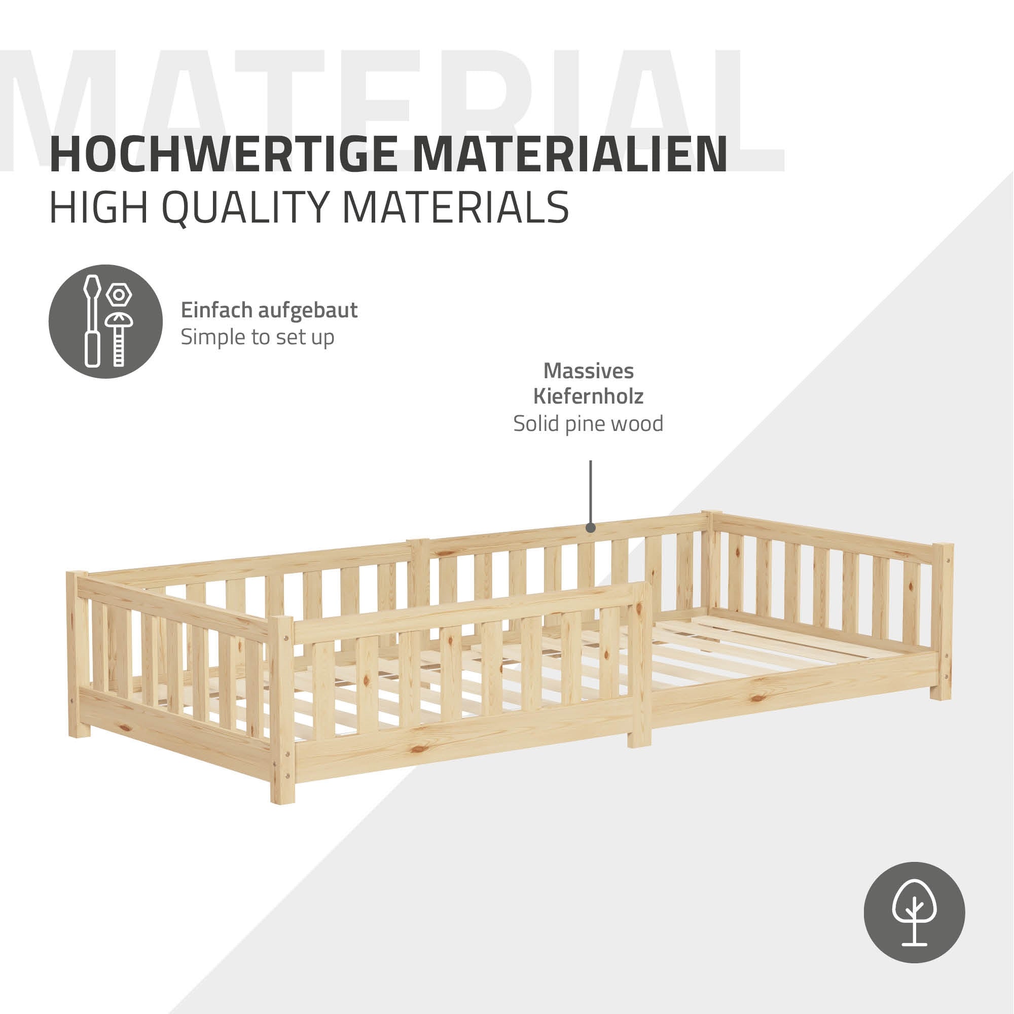 ECD Germany Kinder Lit enfant 90x200 pin naturel matelas 16cm