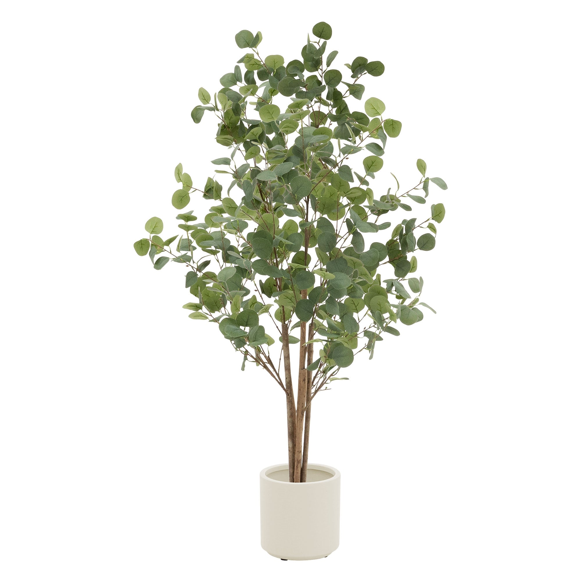 ECD Germany Haus Eucalyptus artificiel 120 cm tronc bois pot blanc