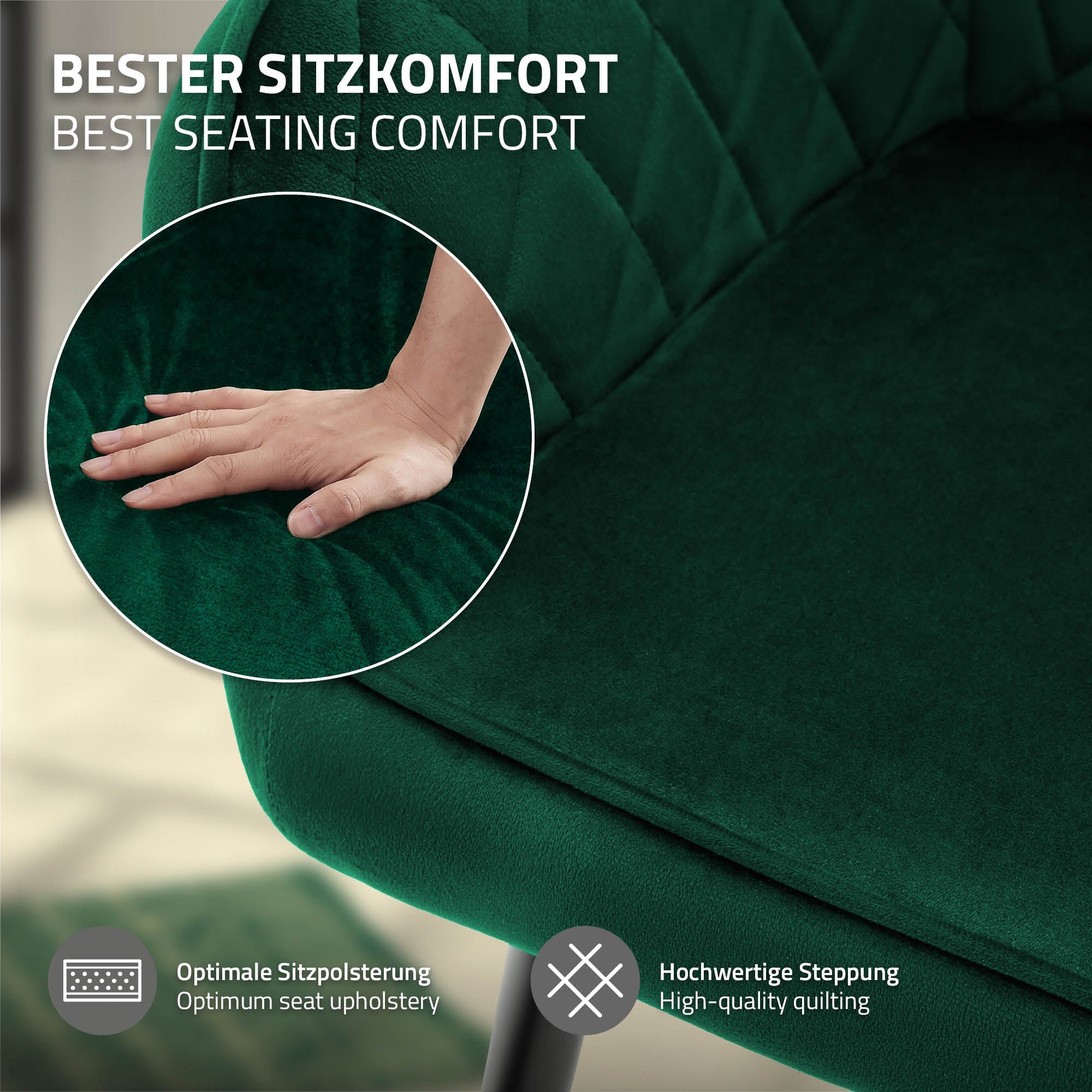 ECD Germany ML-Design chaise salle à manger velours vert lot 4
