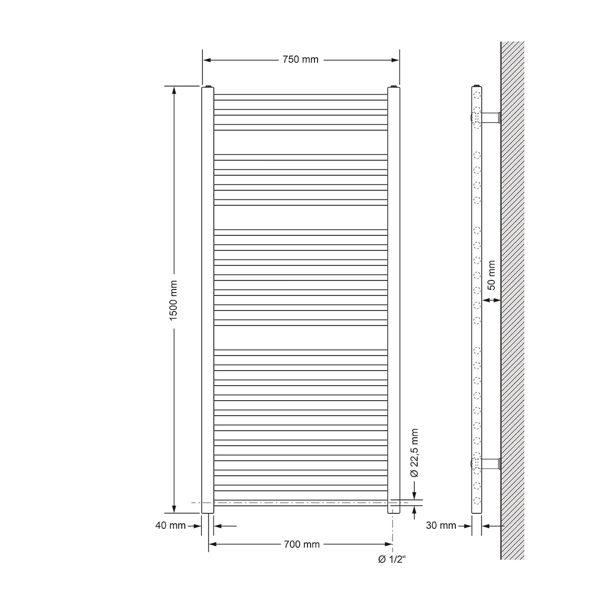 ECD Germany Heizungen LuxeBath sèche-serviettes 1200W blanc 750x1500