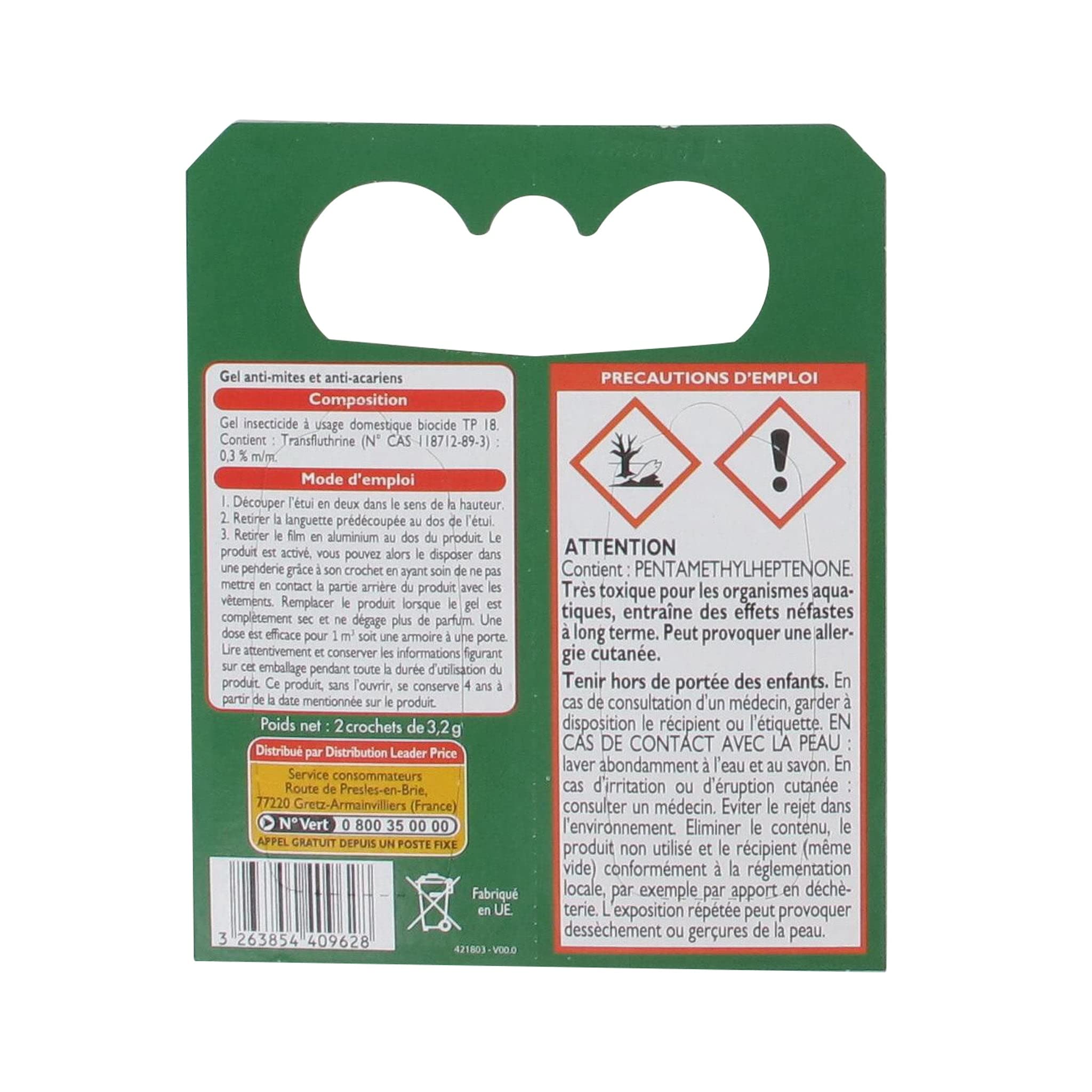 Leader Price gel triple action anti-mites acariens cèdre