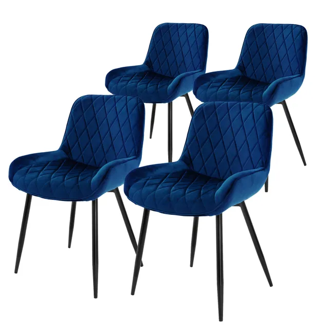 ECD Germany Möbel chaises salle à manger velours bleu foncé lot de 4