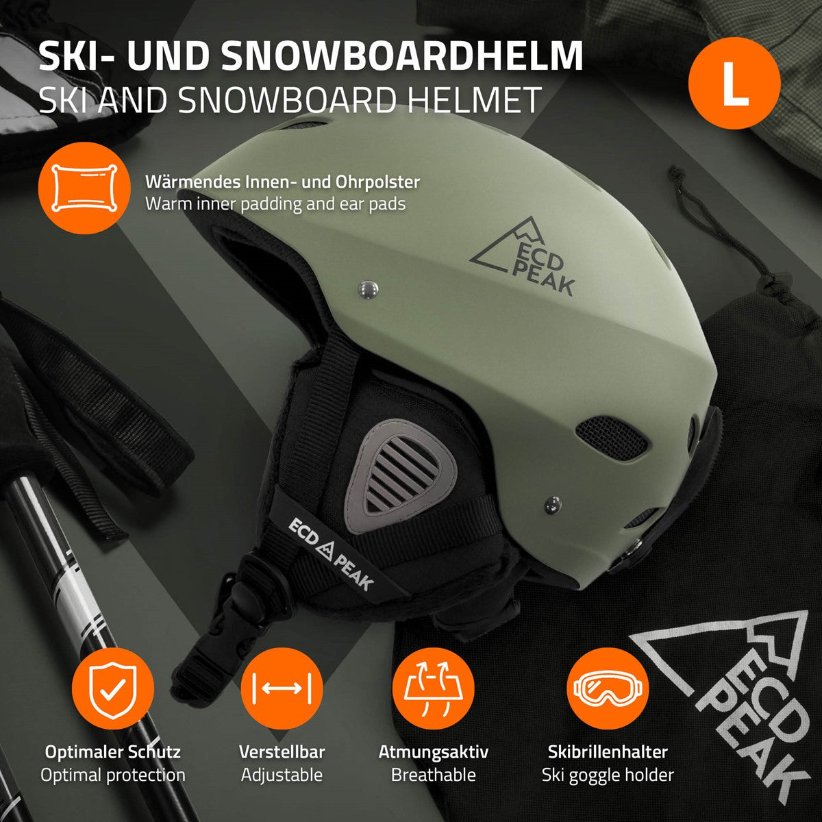 ECD Germany Sport Casque de Ski Vert L 58-61 cm Ventilé