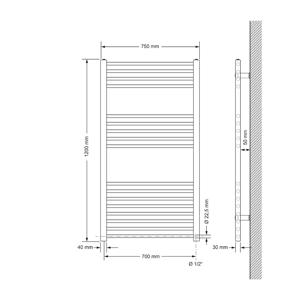 ECD Germany Heizungen LuxeBath sèche-serviettes électrique 750x1200 blanc