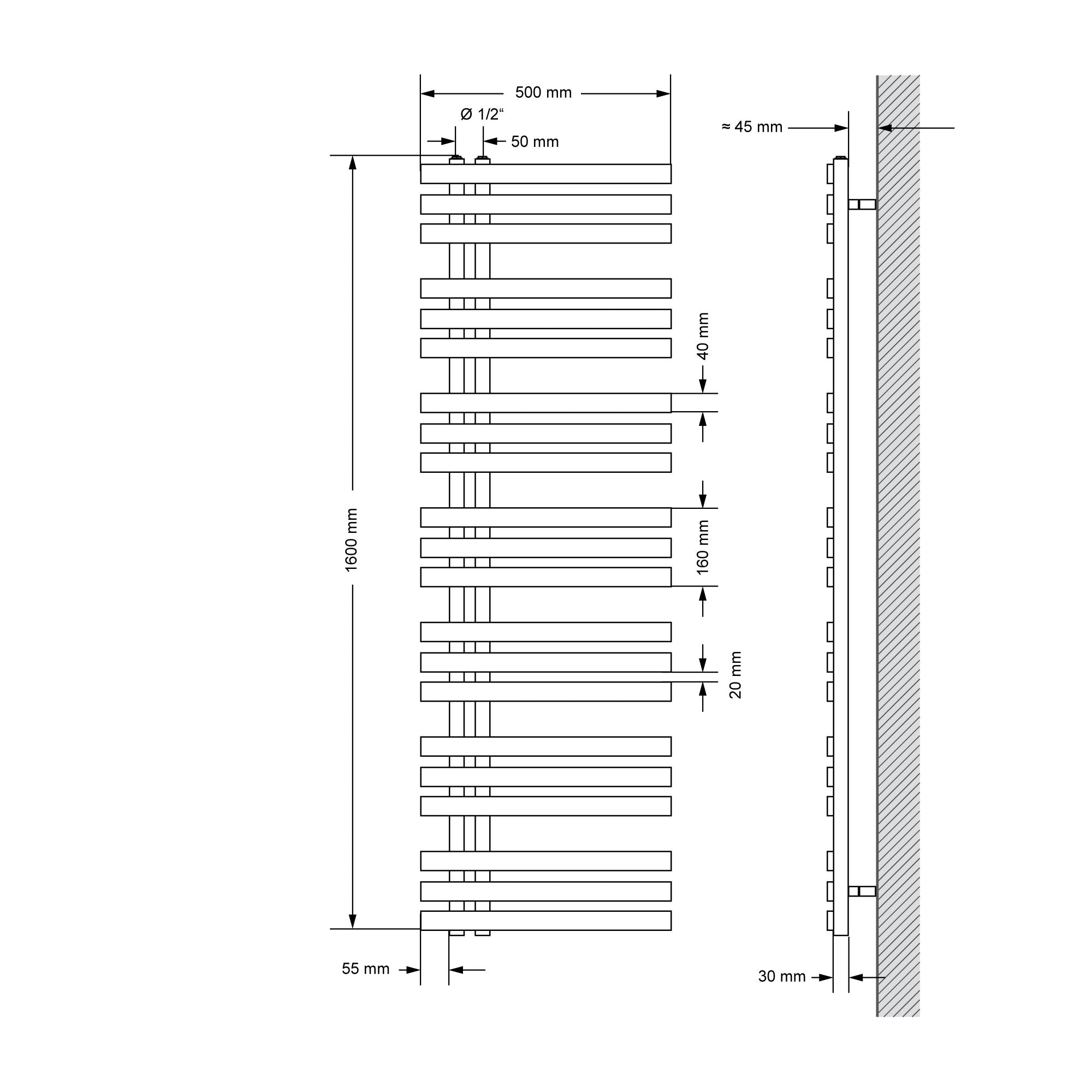 ECD Germany sèche-serviettes blanc 500x1600 mm raccord central