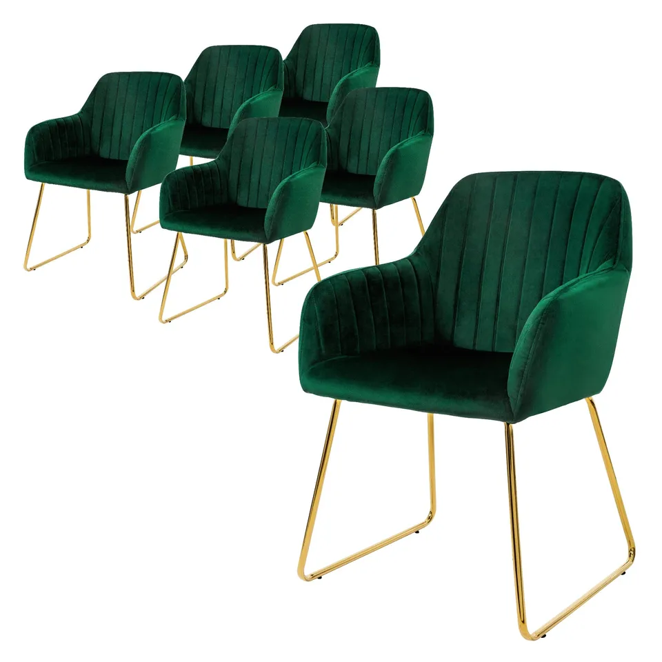 ECD Germany ML-Design lot 6 chaises velours vertes dossier