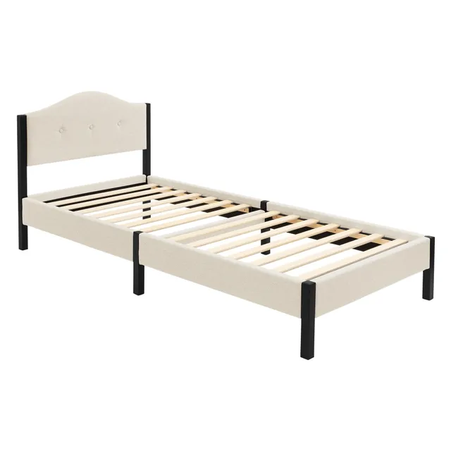 ECD Germany Möbel lit tapissier beige 90x200 sans matelas