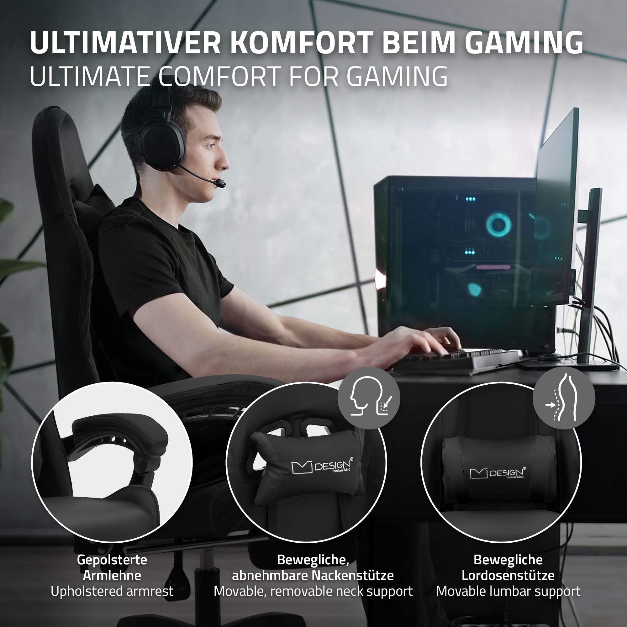 ECD Germany Möbel Chaise Gaming Simili Noir Repose-Pied