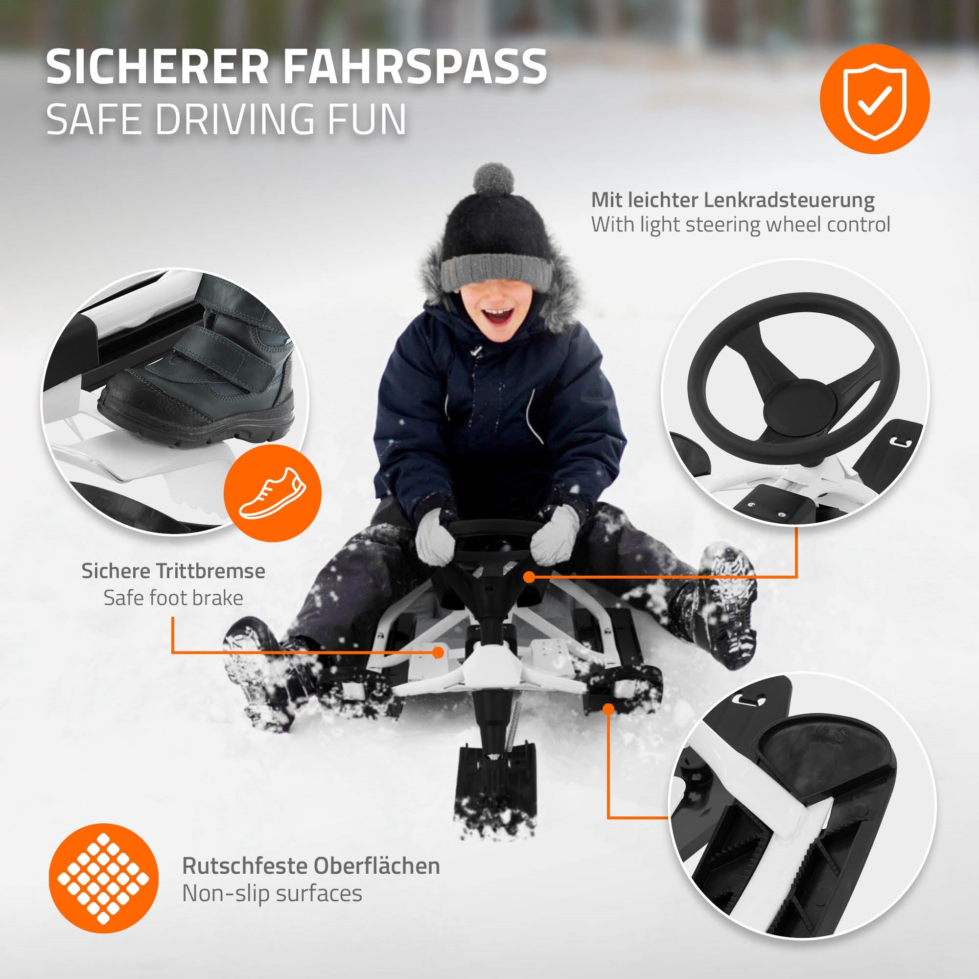 ECD Germany luge à direction enfant 90 kg avec frein