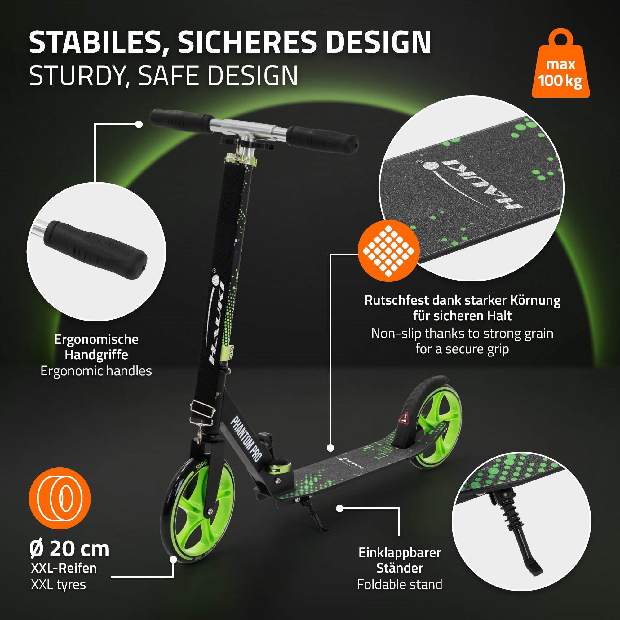 HAUKI Cityroller trottinette pliable verte grandes roues