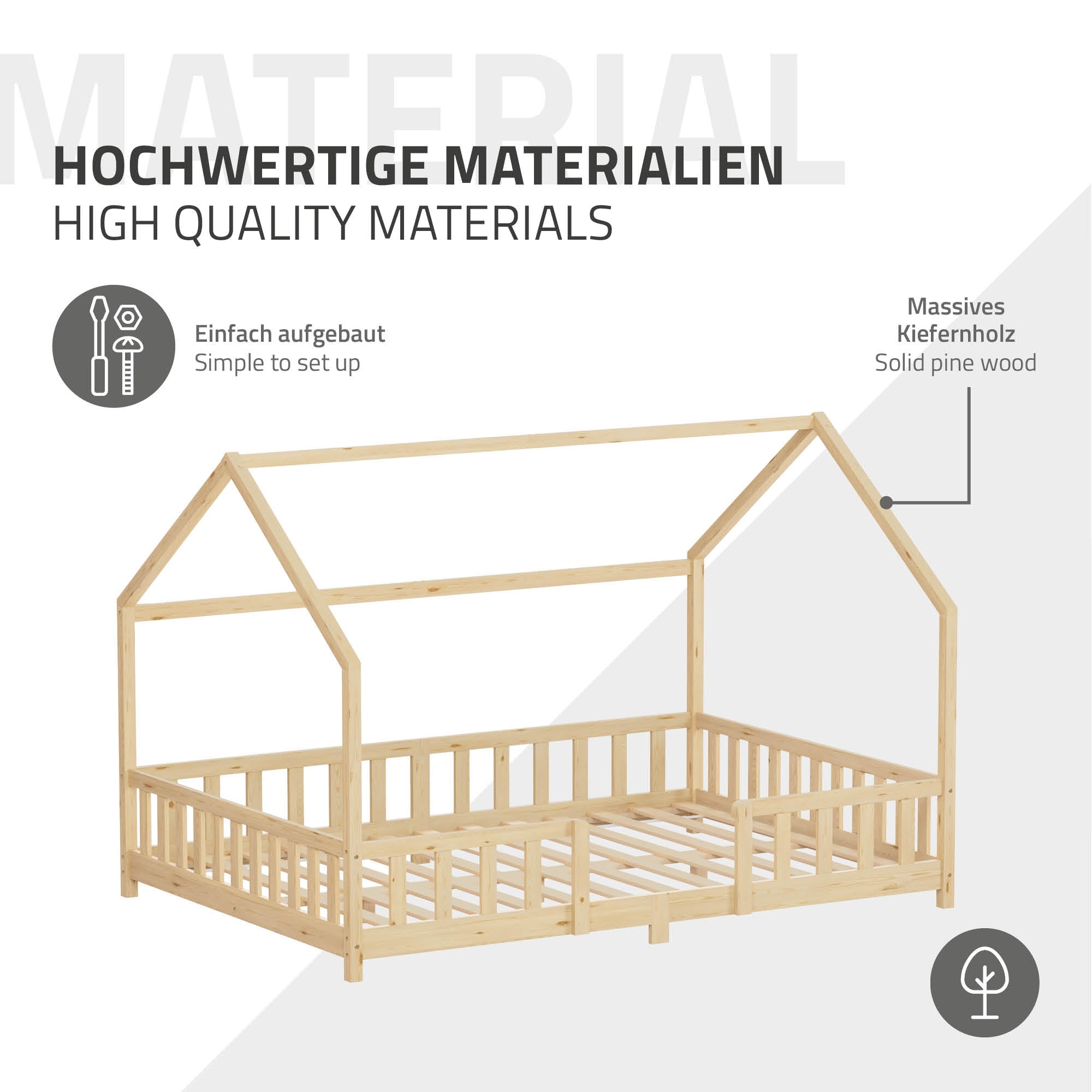 ECD Germany Kinder lit cabane 140x200 pin matelas 16cm