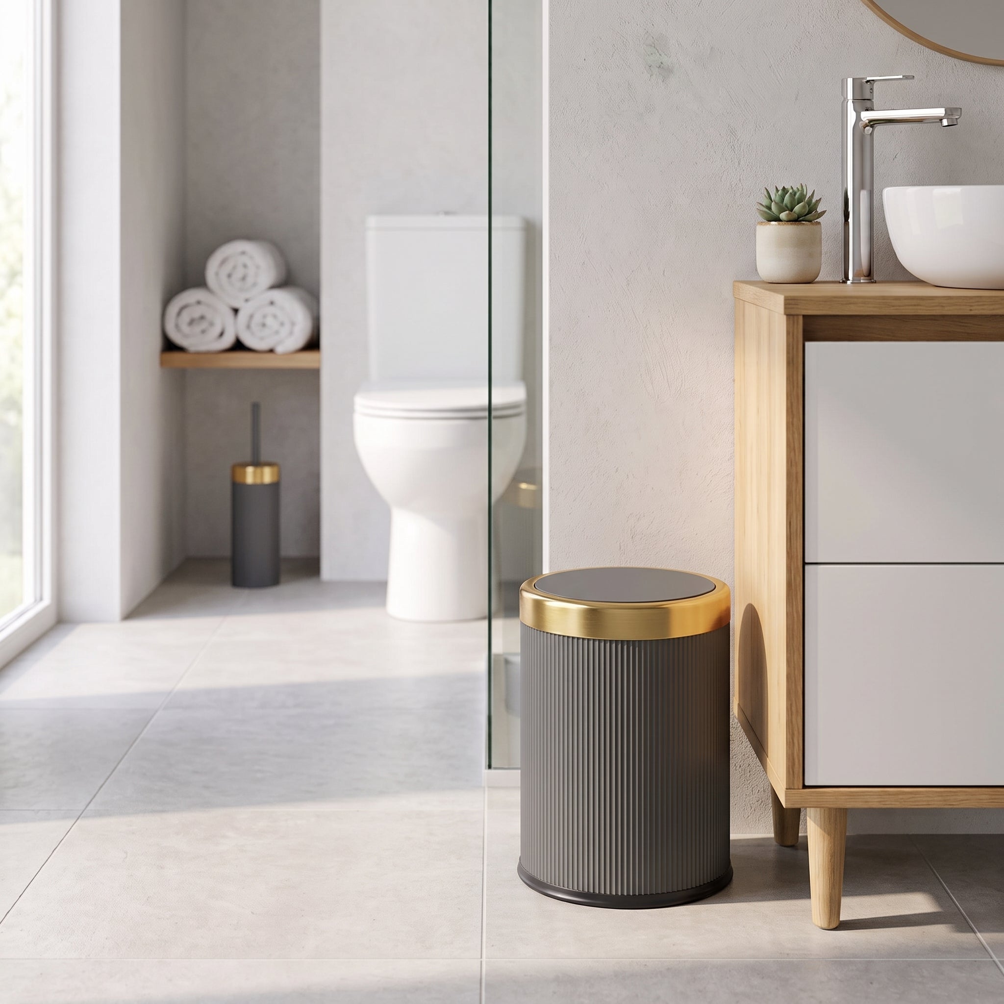 Red Deco Glint poubelle push plastique 8L gris et or