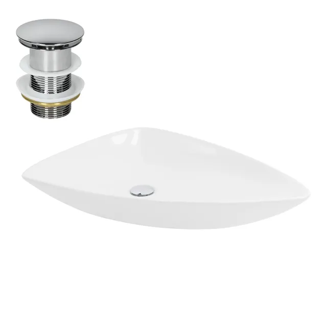 ECD Germany Sanitär vasque triangle 69x46x13 cm blanche + bonde