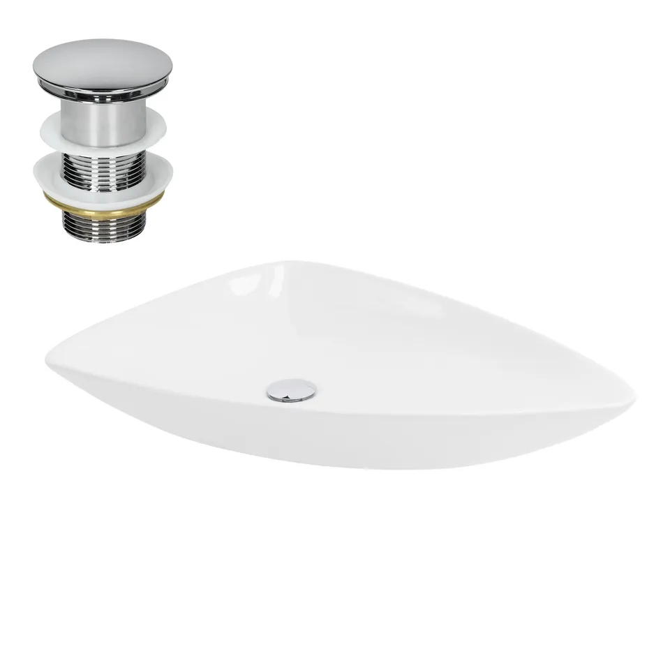 ECD Germany Sanitär vasque triangle 69x46x13 cm blanche + bonde