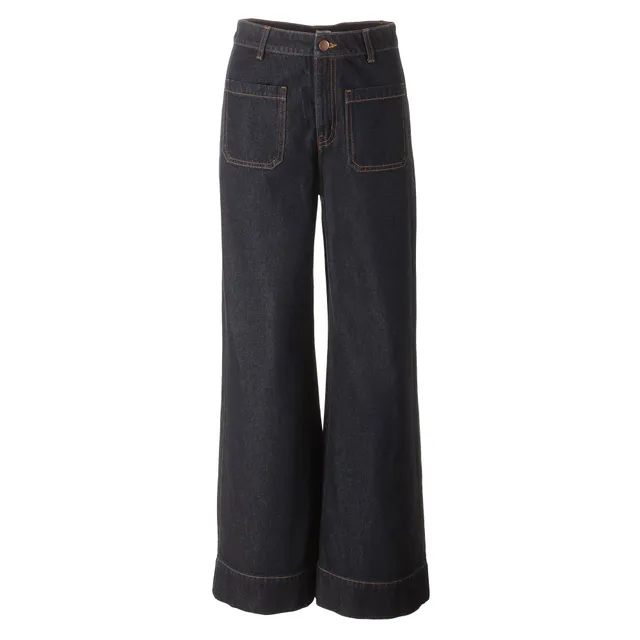 Stokomani Mode jean large bleu foncé femme coton