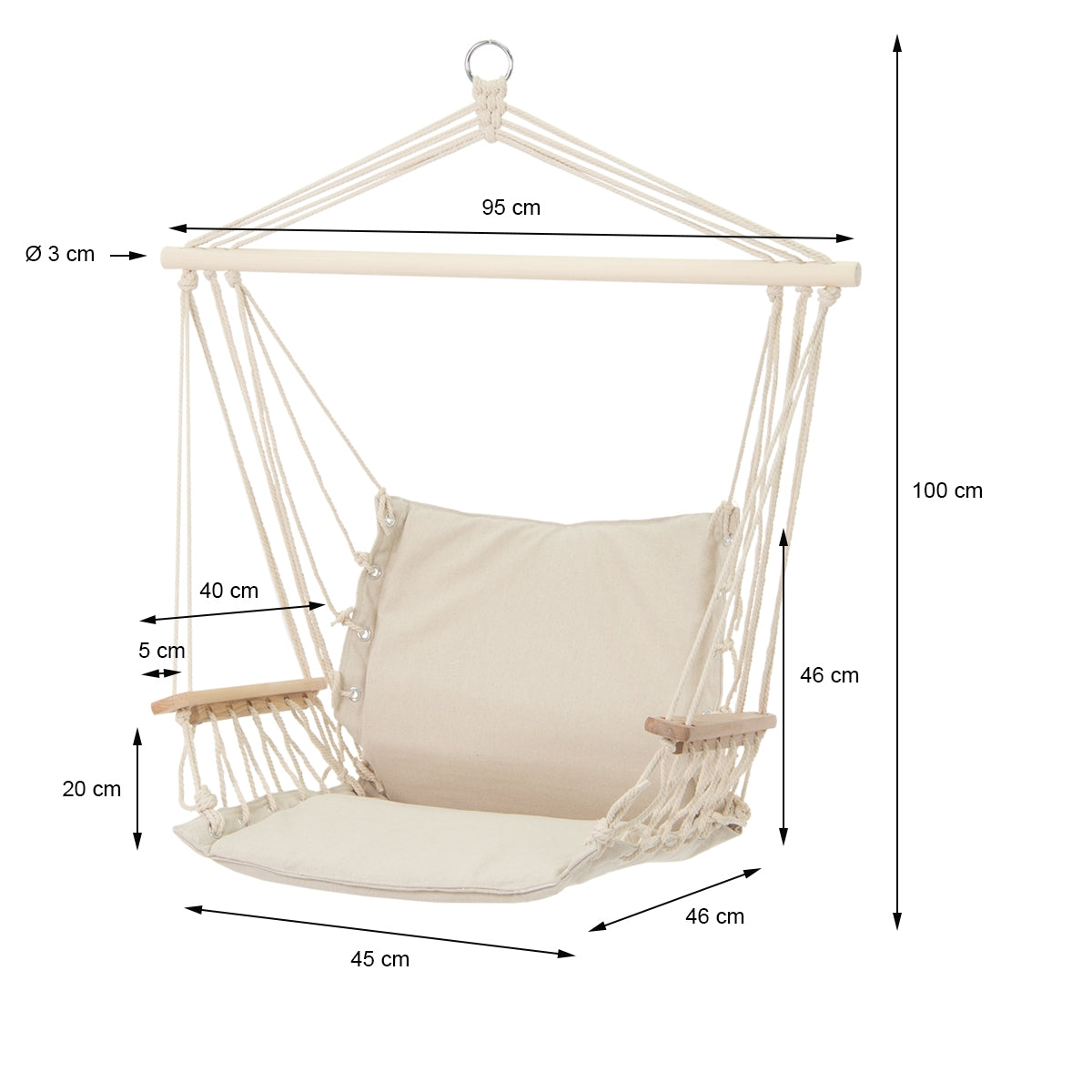 ECD Germany Sport hamac chaise suspendue nature 210 cm + support
