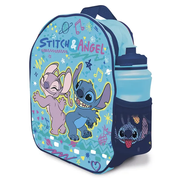Stitch Sac à dos enfant avec gourde 390 ml école bleu