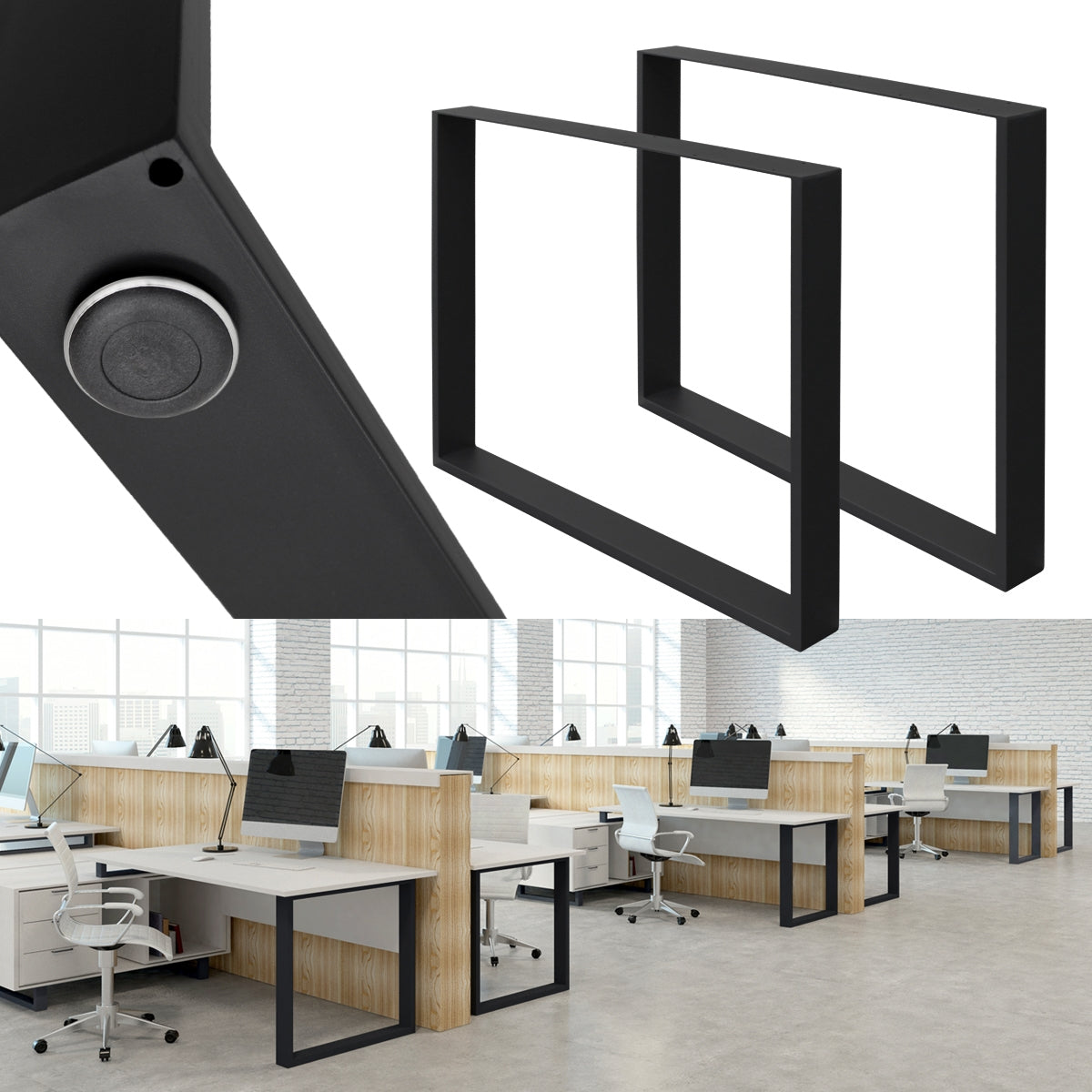 ECD Germany Möbel U-Design 90x72 pied de table noir acier lot de 2