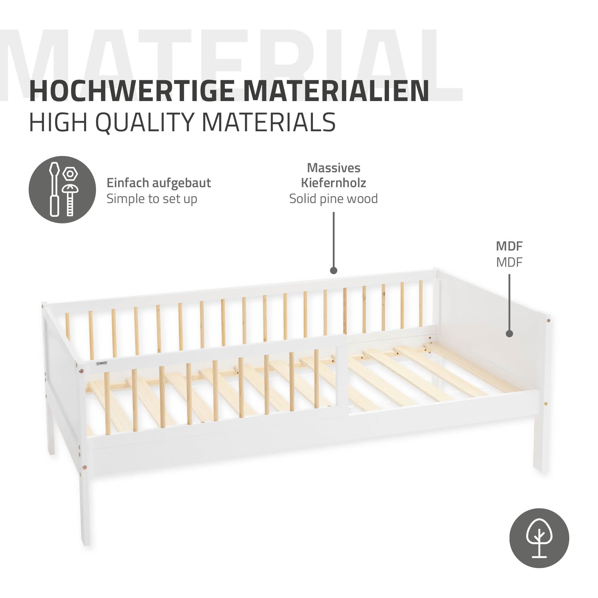 ECD Germany Kinder lit enfant 80x160 blanc matelas barrière