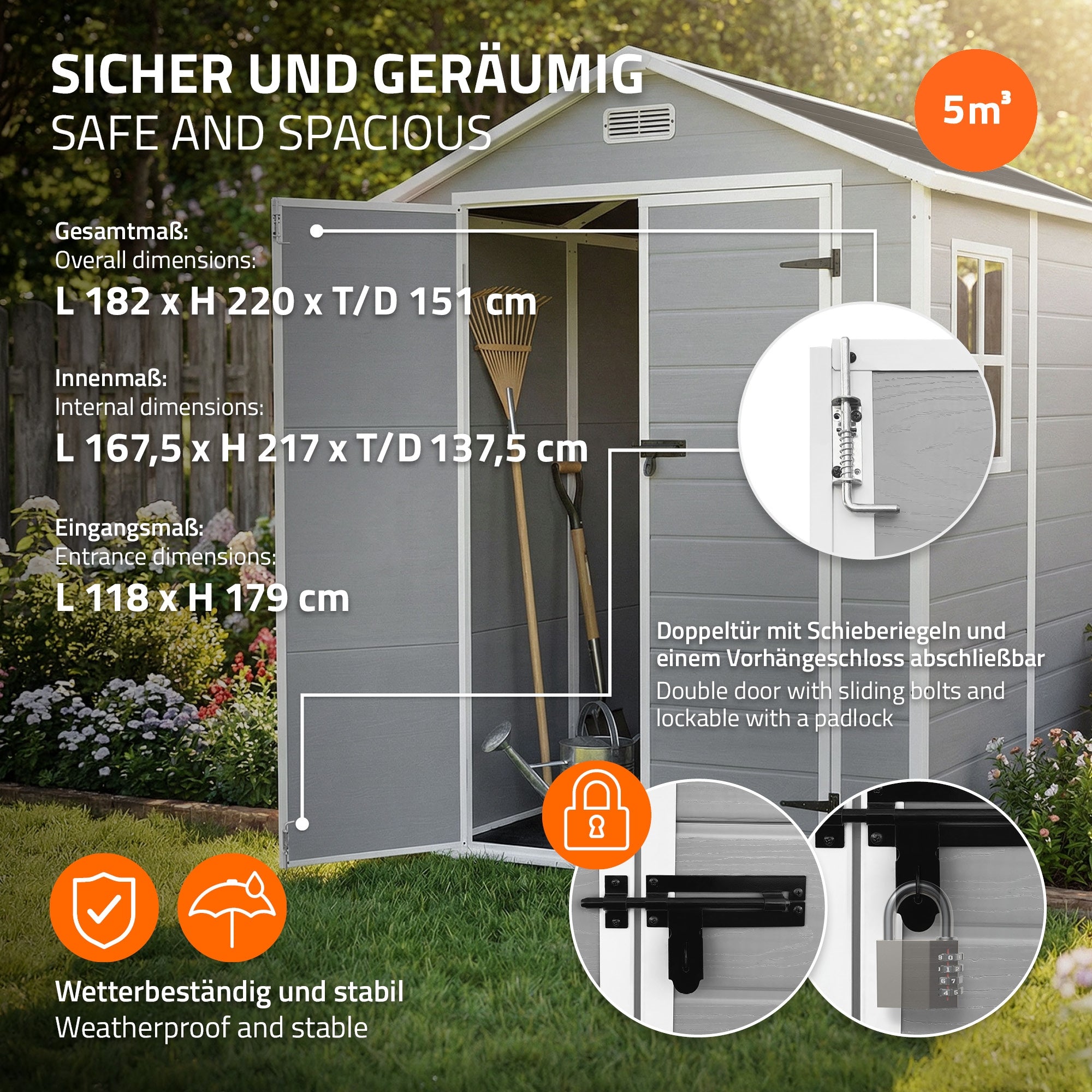 ECD Germany abri jardin plastique gris clair 151x182x220 cm 5m³