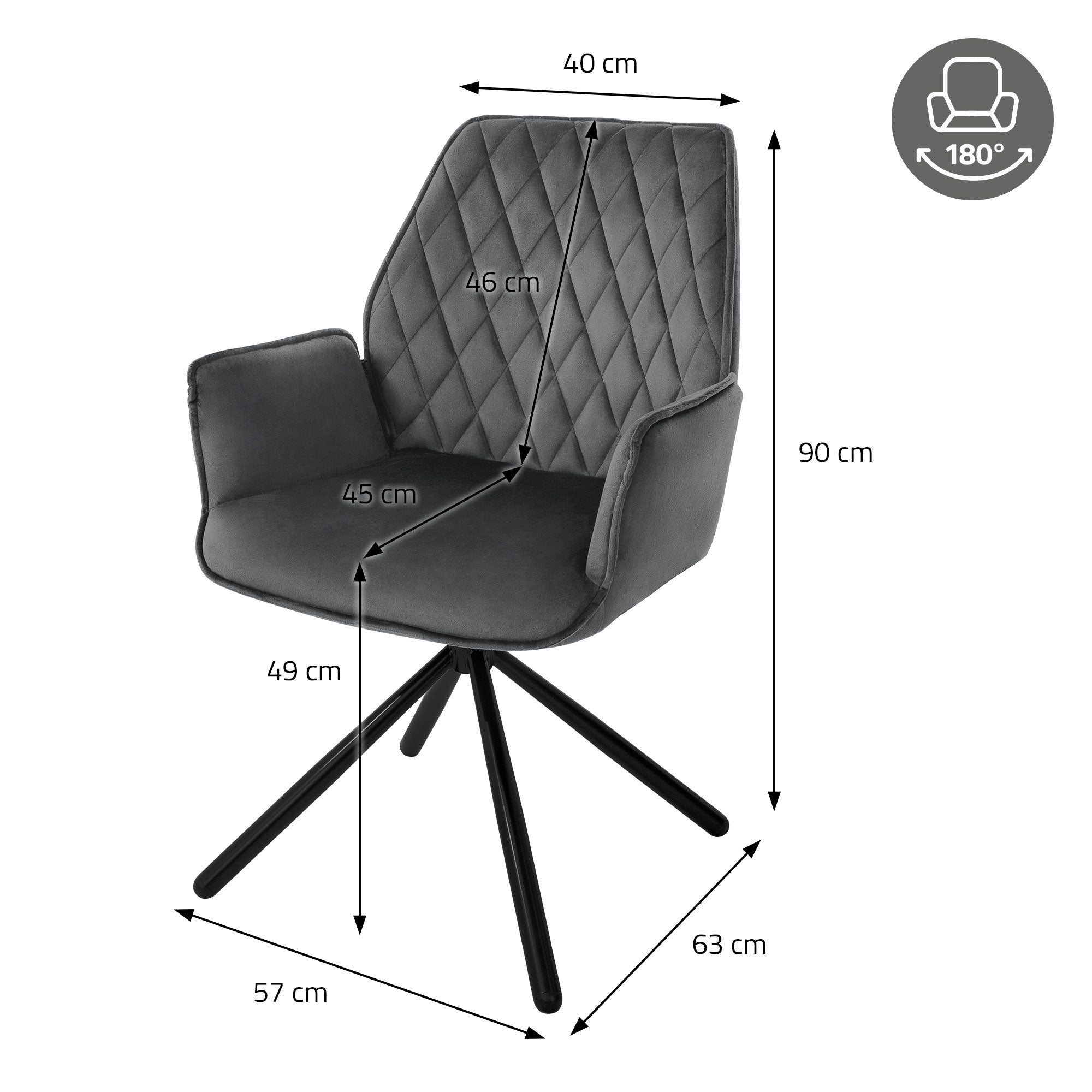 ECD Germany Möbel chaise pivotante velours anthracite