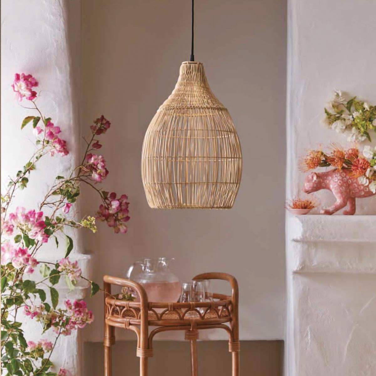 Red Deco Holiday H42cm suspension solaire rotin blanc chaud