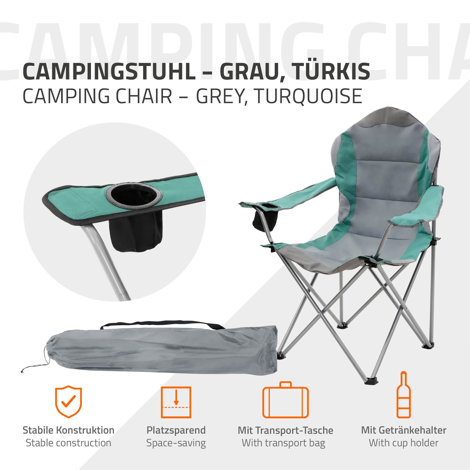 ECD Germany chaise camping turquoise pliable porte-gobelet lot 2