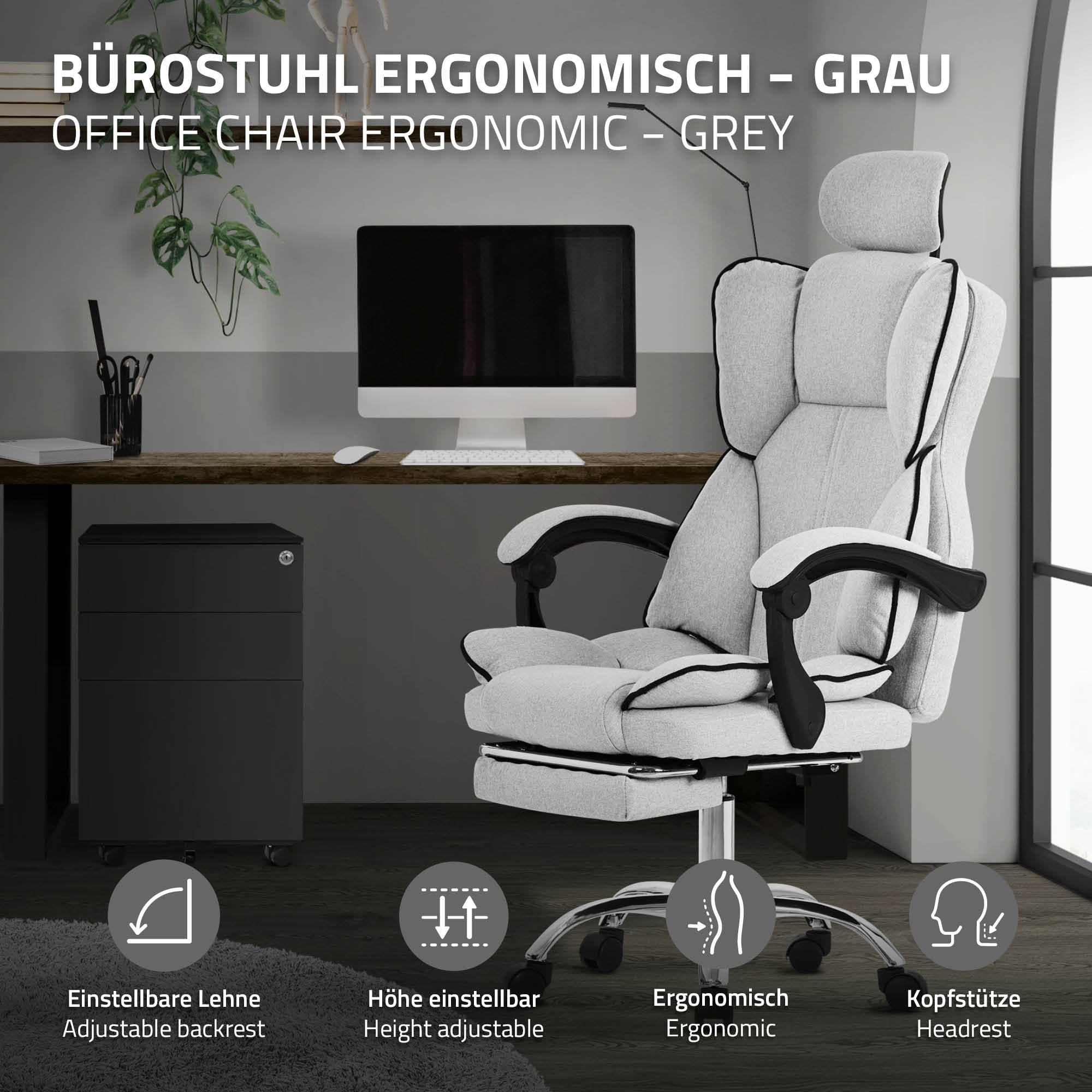 ML-Design fauteuil bureau ergonomique gris clair inclinable 120 kg B-Ware