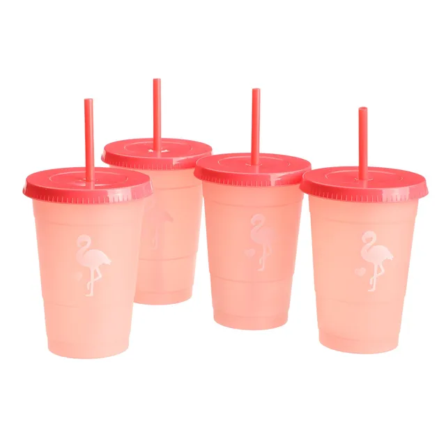Stokomani Maison 4 gobelets paille rose changement couleur
