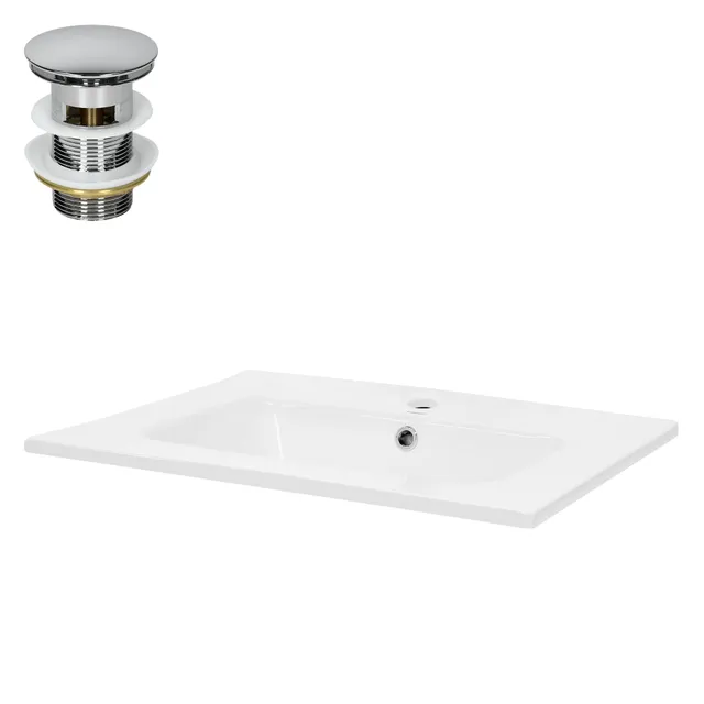 LuxeBath 61x46 lavabo céramique blanc + bonde chromée