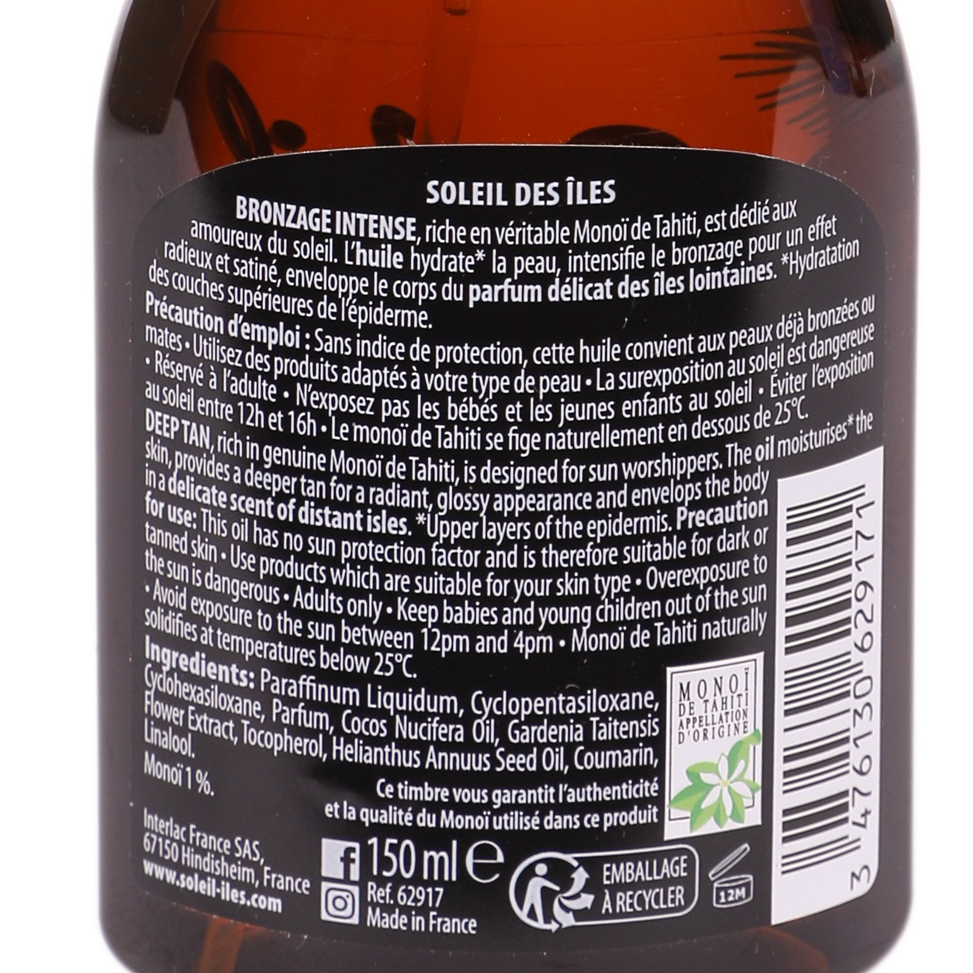 Soleil des Îles Huile sèche bronzage intense coco