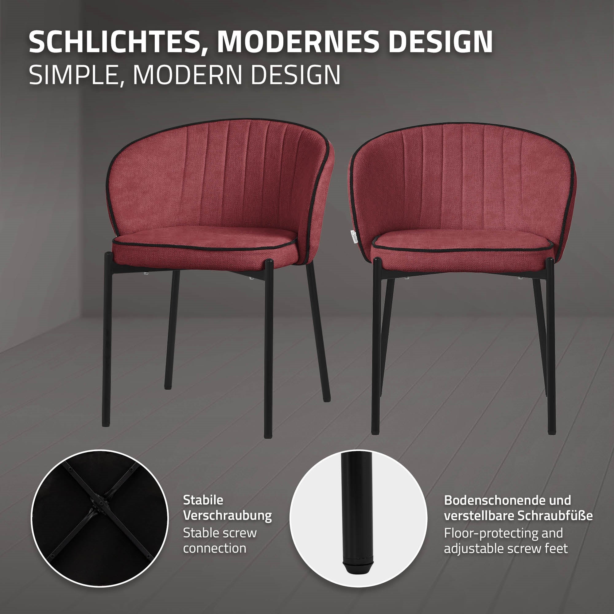 ML-Design lot 2 chaises salle à manger rouges avec accoudoirs