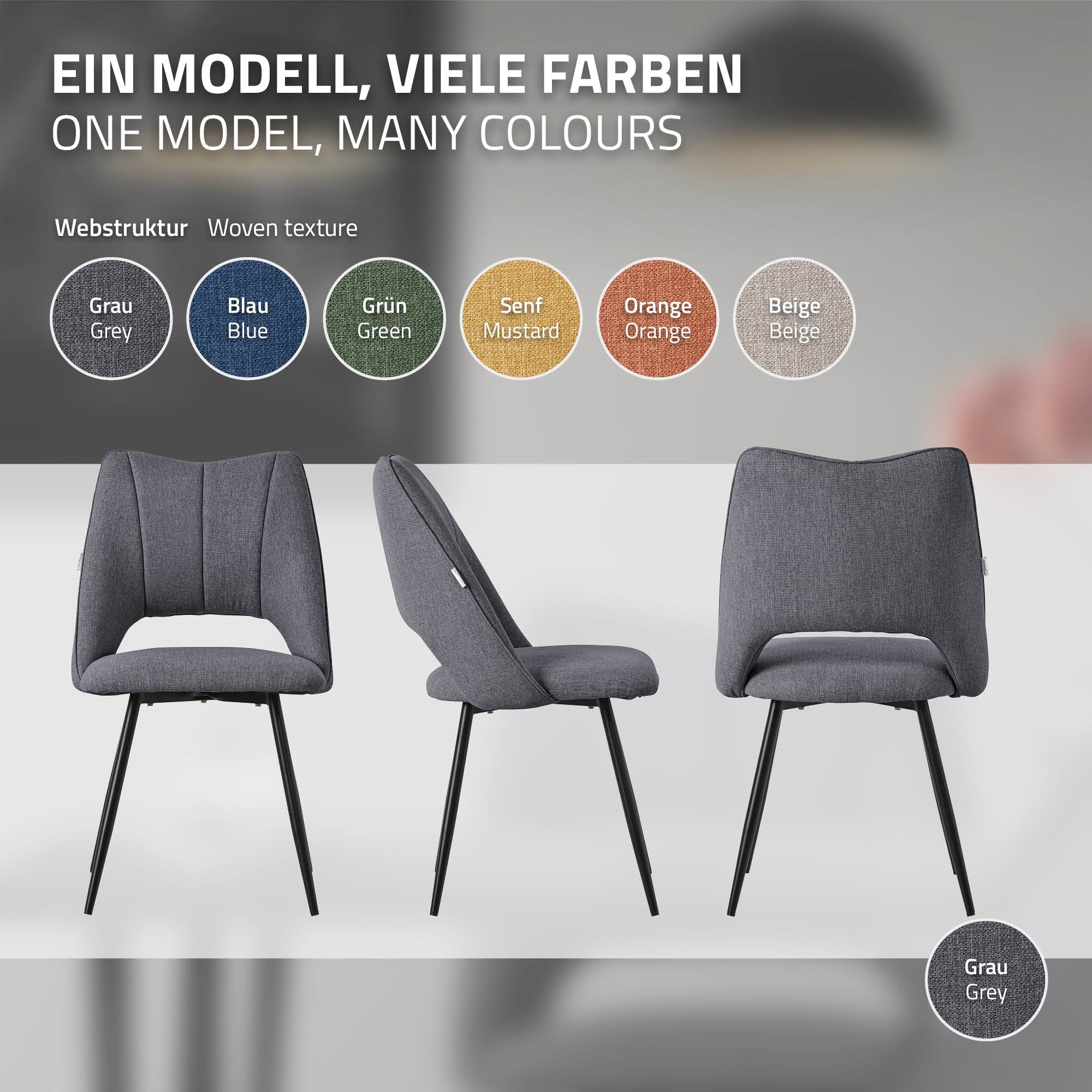 ECD Germany ML-Design chaise salle à manger gris lot 6 rembourrée