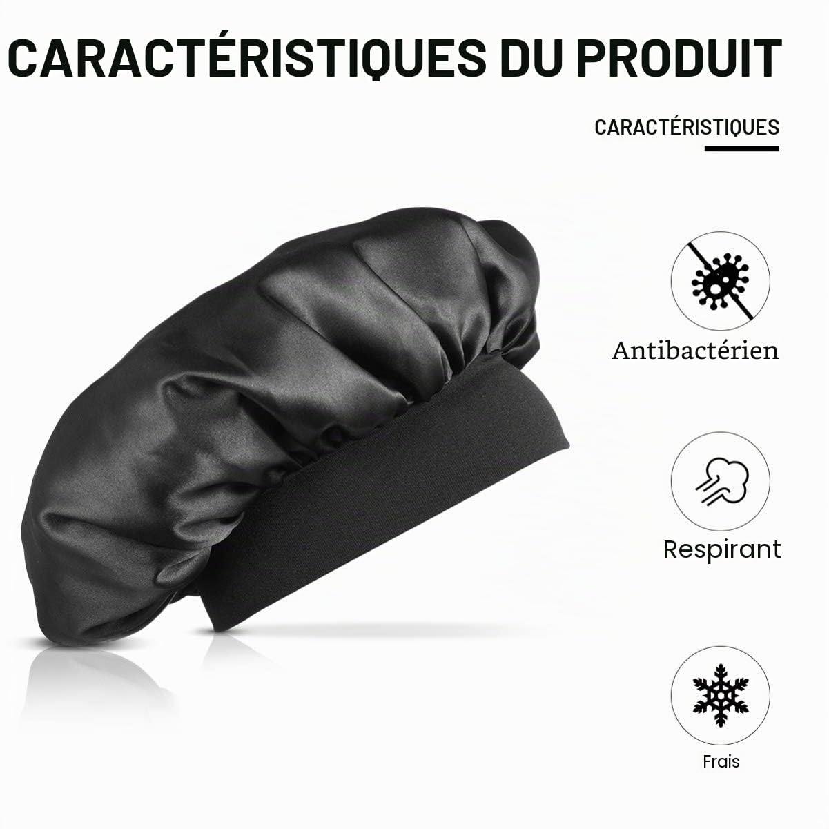 Milisten bonnet nuit satin élastique large bande noir