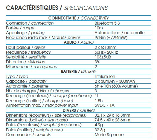 Space Écouteurs sans fil extra-auriculaires clip 24h