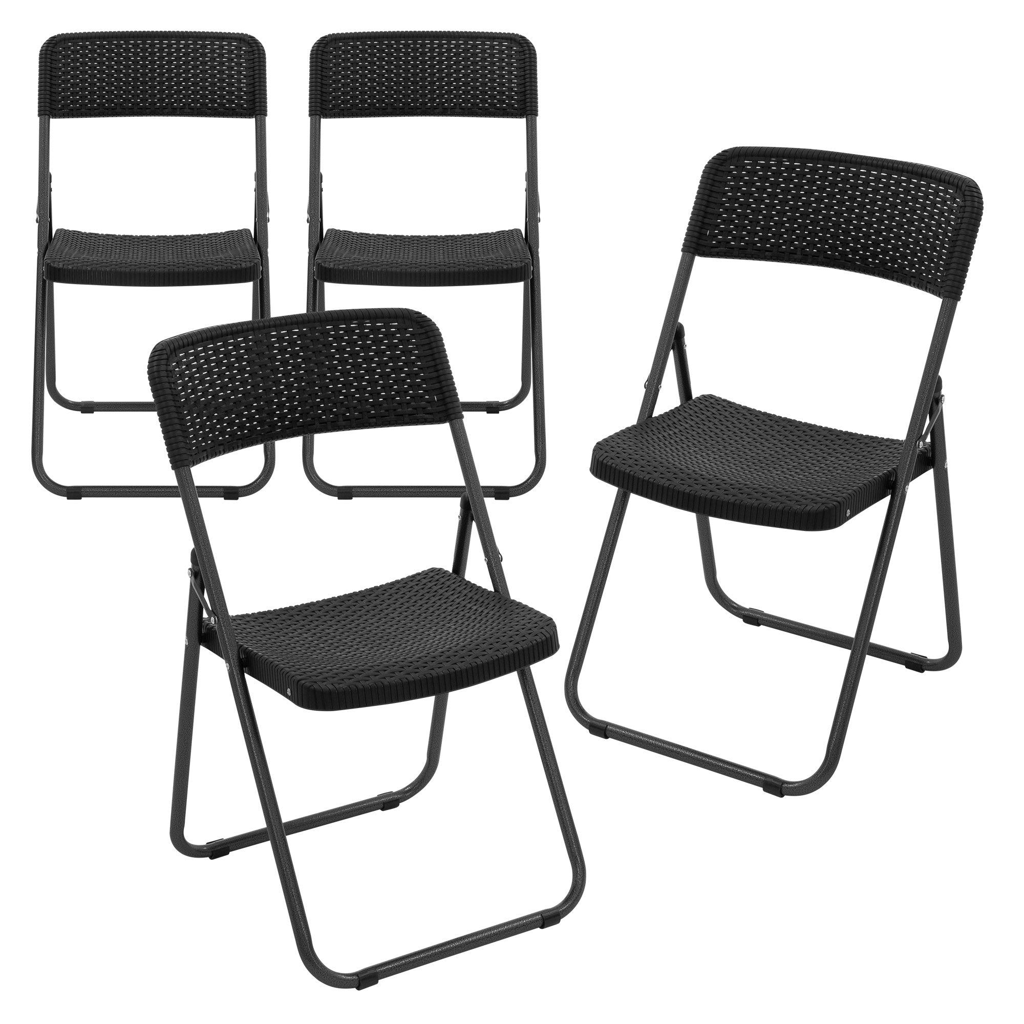 ECD Germany Garten chaise pliante noire 51x46x82 cm lot 4 rotin