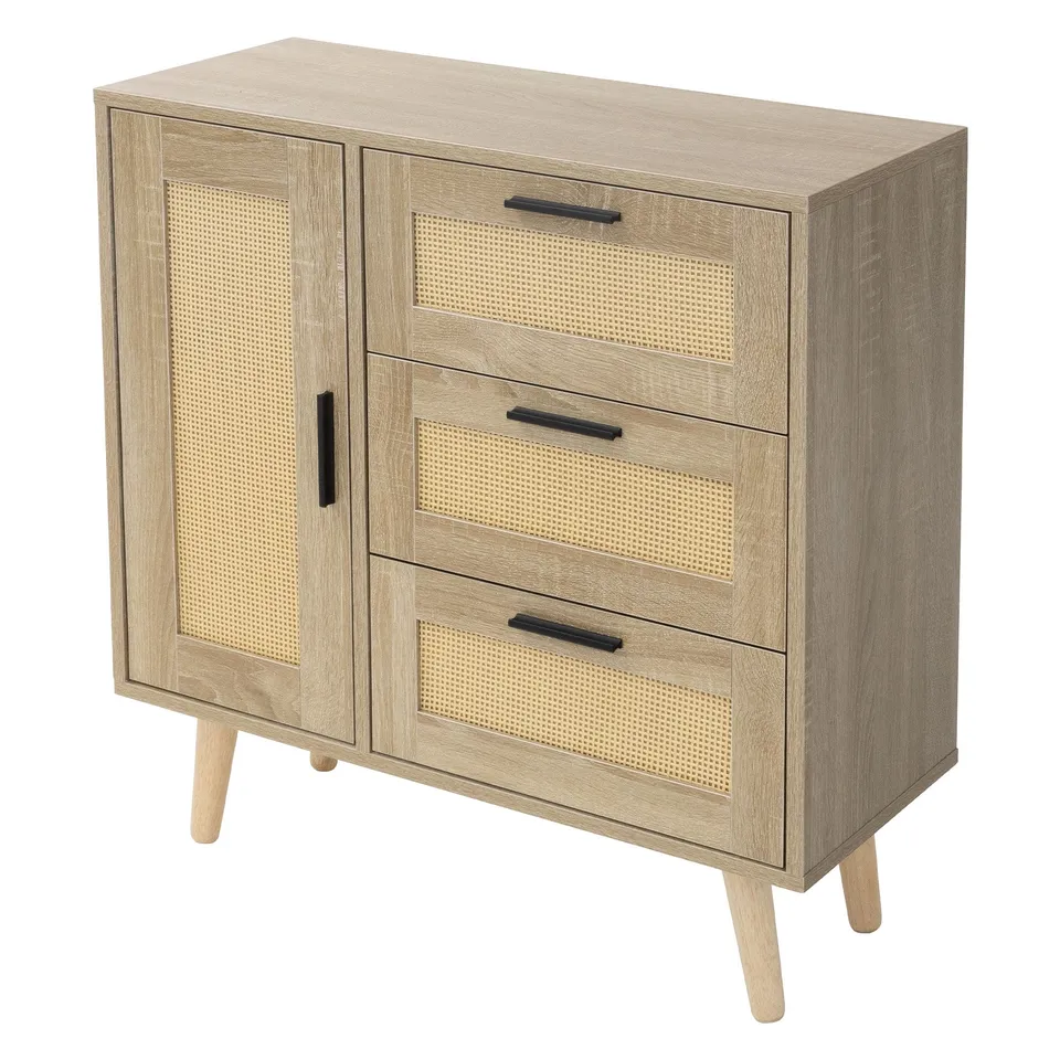 ECD Germany Möbel commode chêne rotin 74x76x30 3 tiroirs