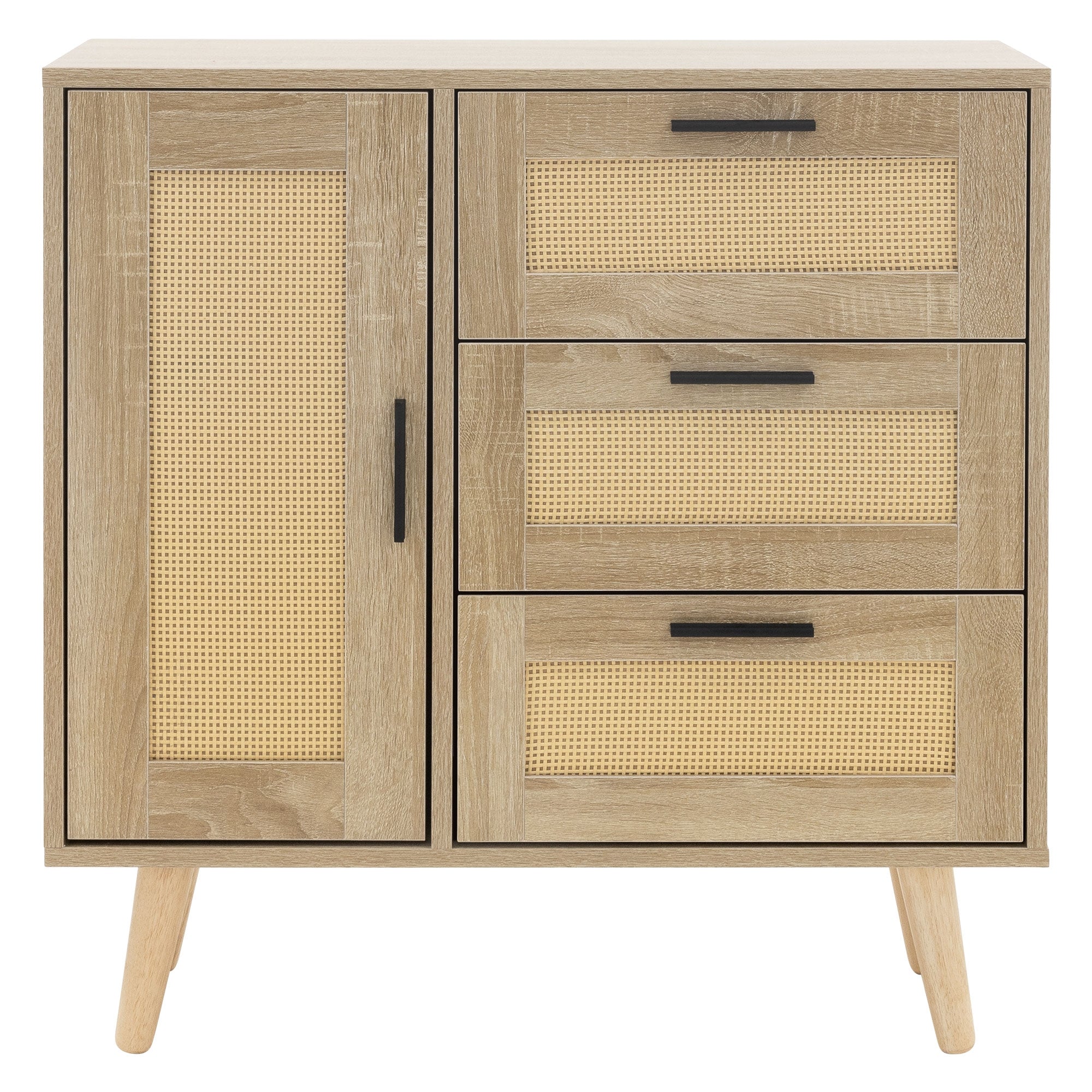 ECD Germany Möbel commode chêne rotin 74x76x30 3 tiroirs