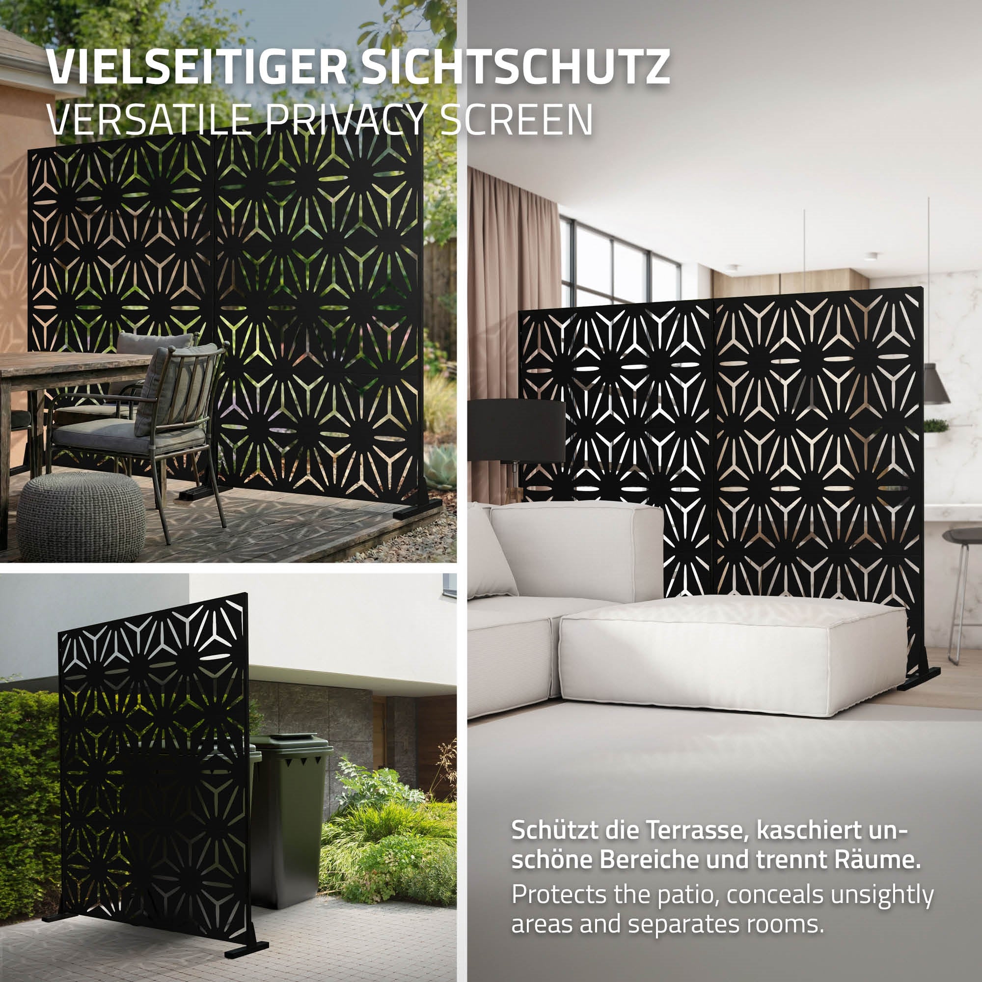 ECD Germany Torino paravent noir 120x180 cm acier 3 panneaux