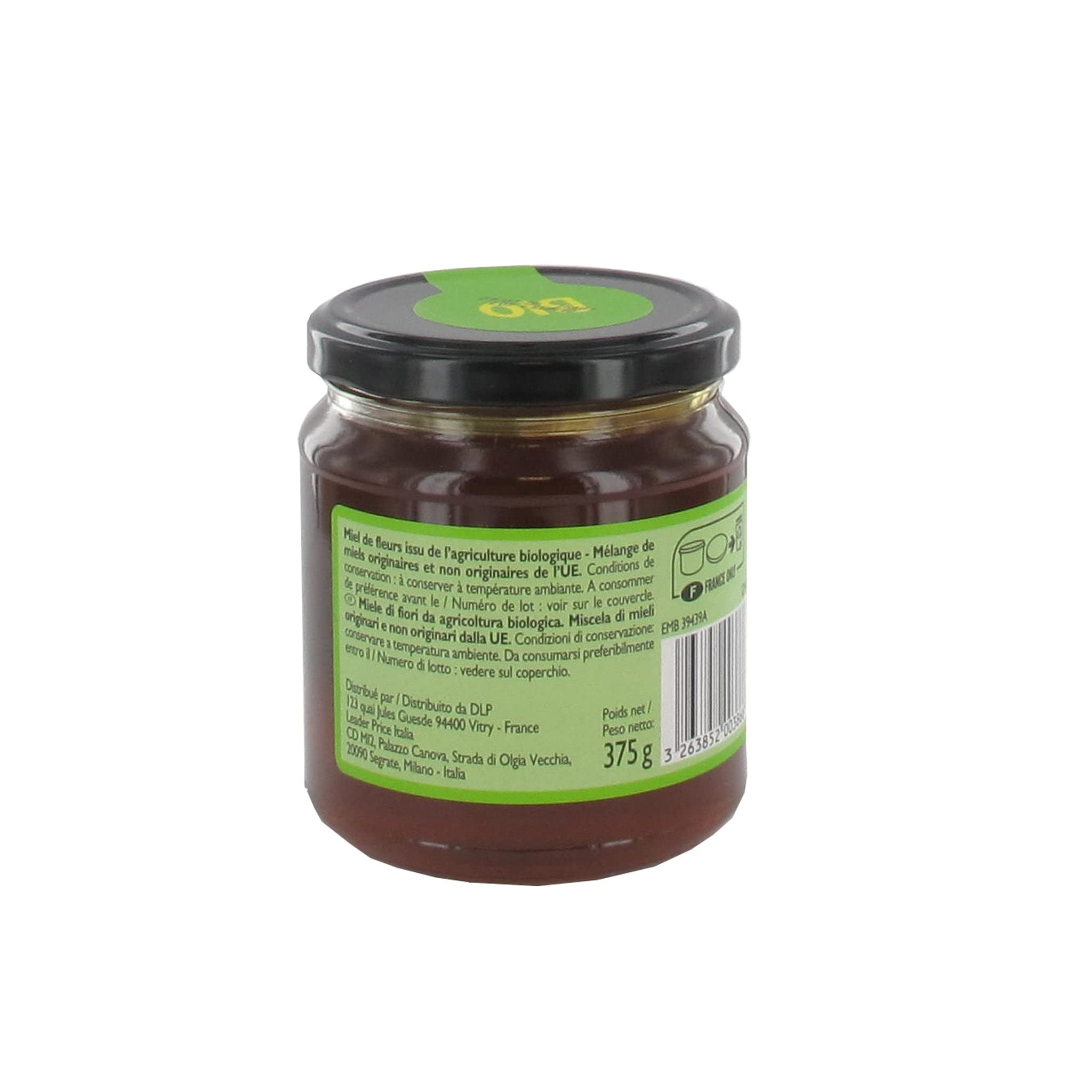 Leader Price Miel de fleurs Bio pot 375 g crémeux