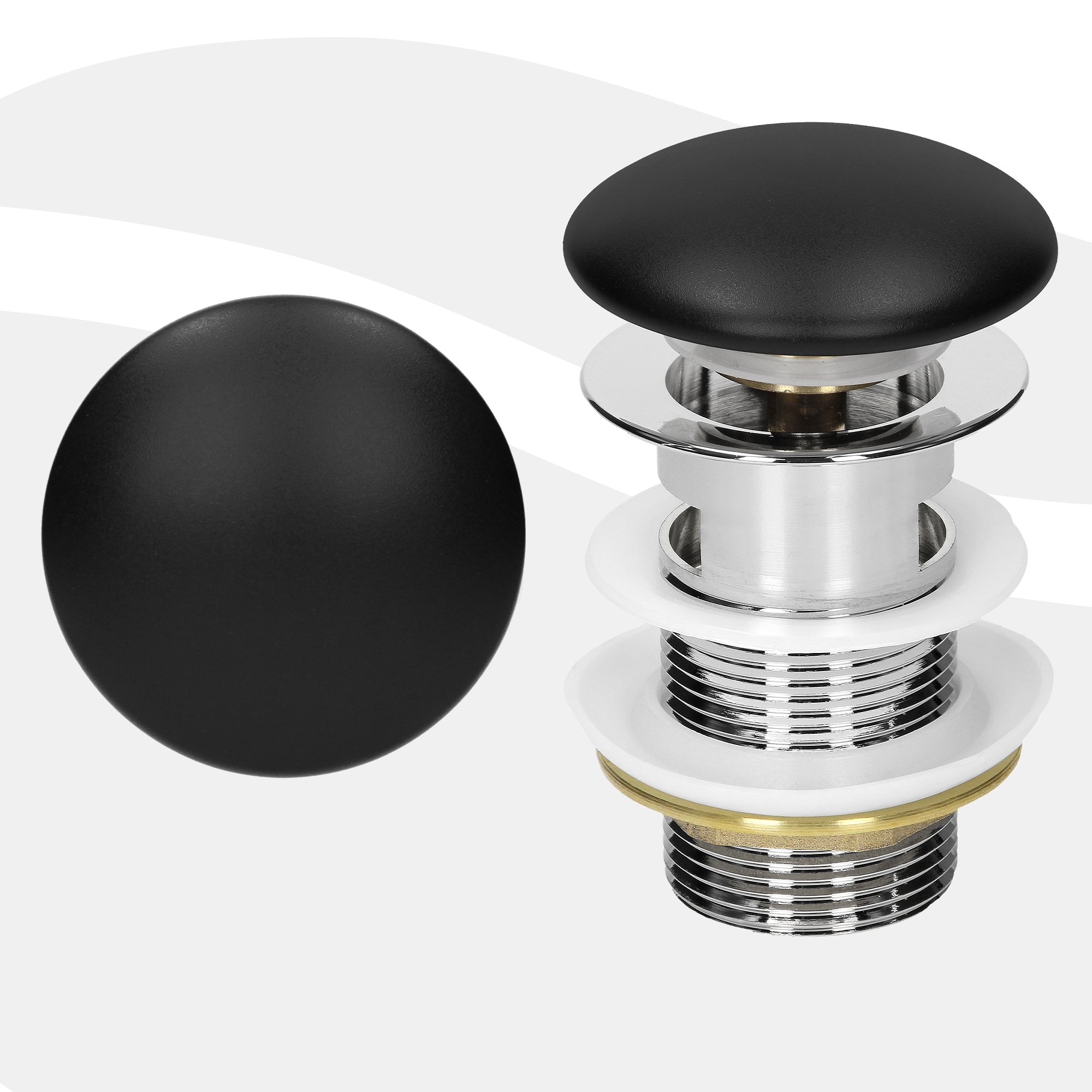 ML-Design Bonde de lavabo avec trop-plein noir mat inox push-open