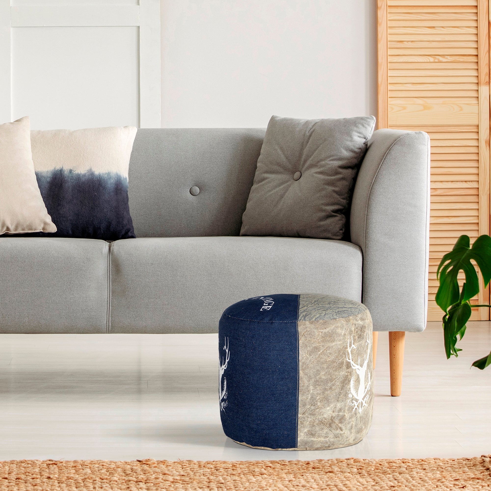 WOMO Jacksonville pouf rond 35x43 bleu jean toile