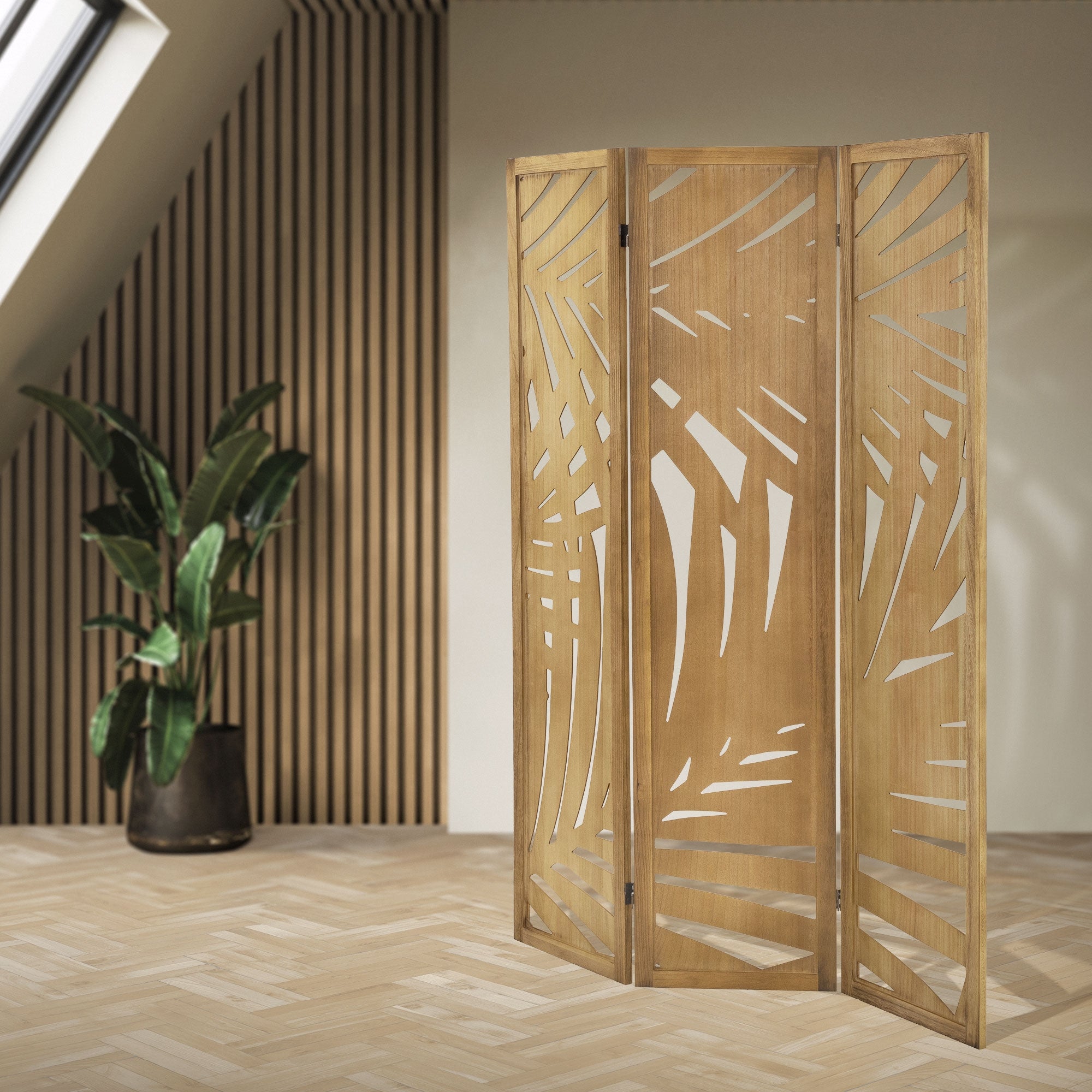 ECD Germany Sapporo Paravent bois 170x121 cm marron 3 pans