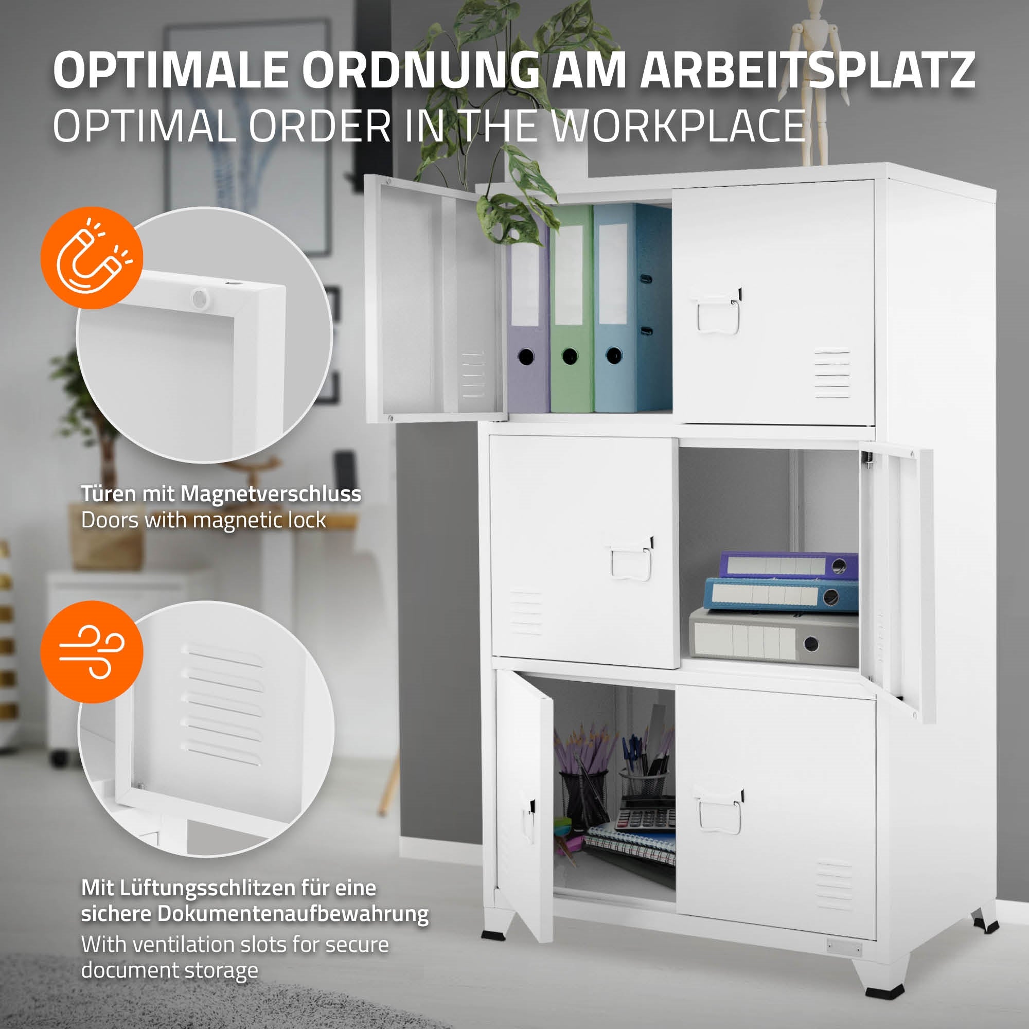 ECD Germany Werkstatt armoire bureau acier blanc 75x40x120 cm