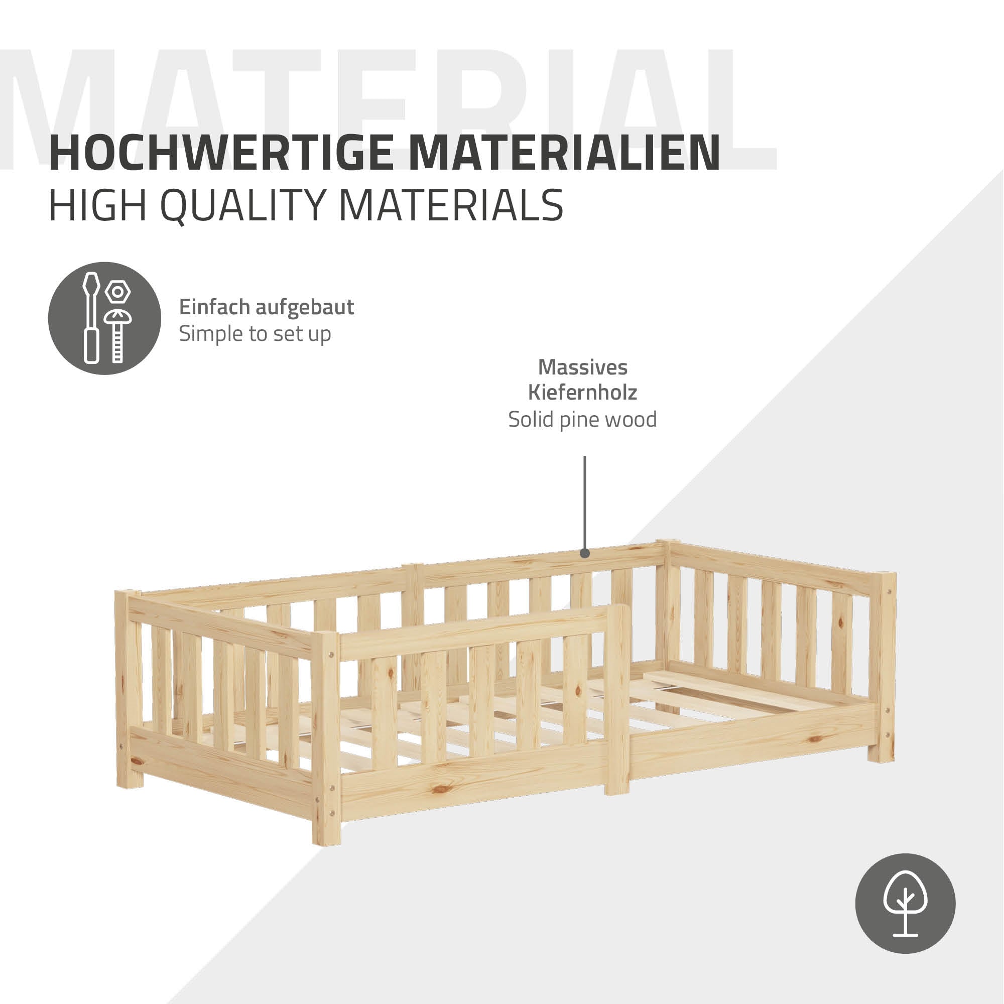 ECD Germany Lit Enfant 70x140 Pin Naturel Barrière Sommier