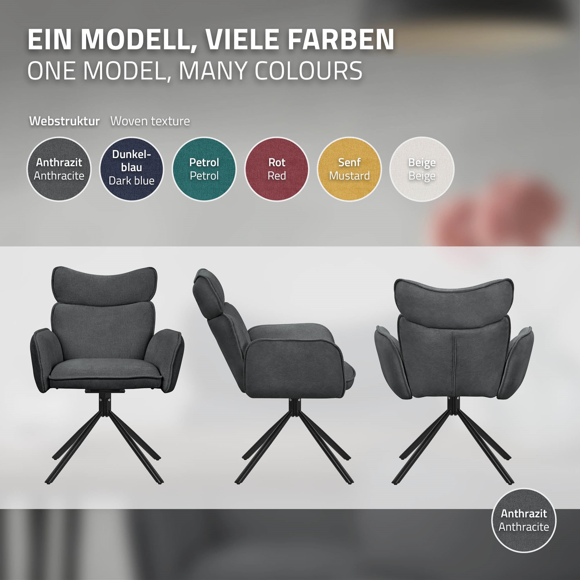 ECD Germany chaise salle à manger pivotante anthracite lot 2