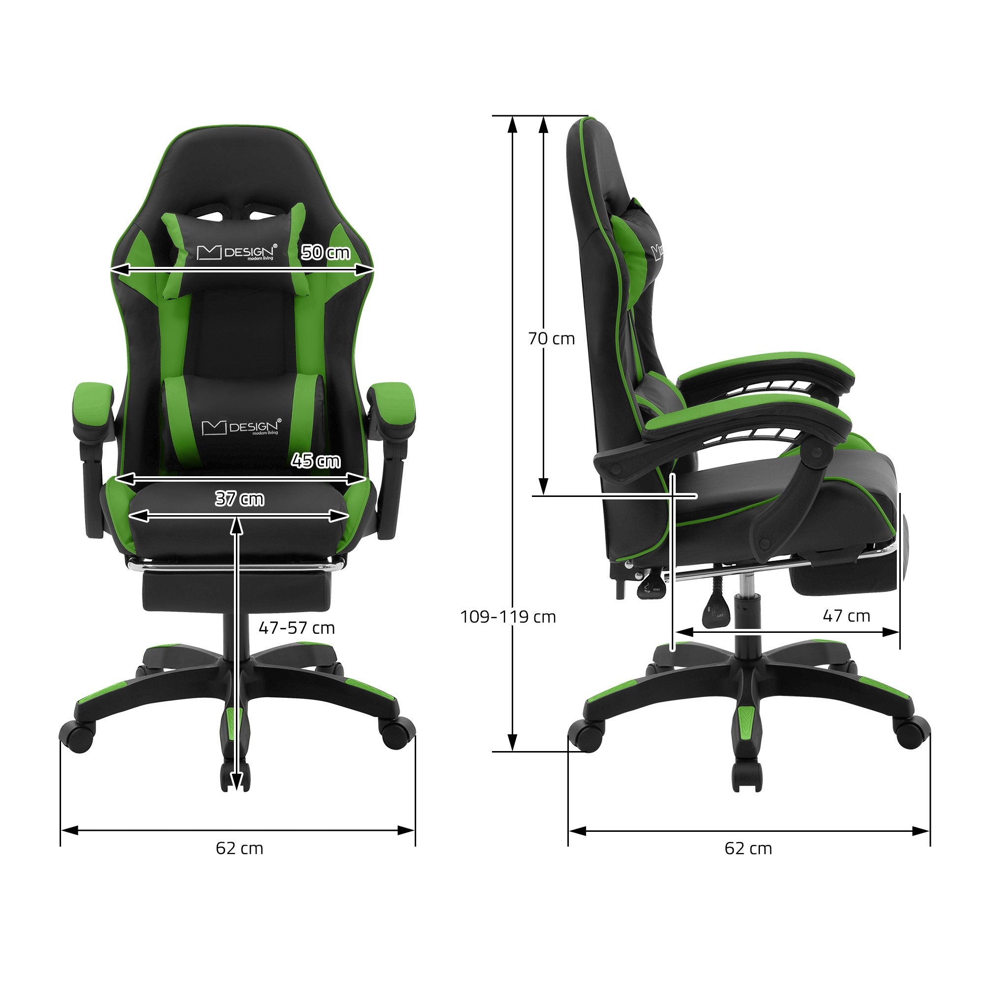 ECD Germany Möbel ML-Design Chaise gaming Simili cuir Noir-Vert