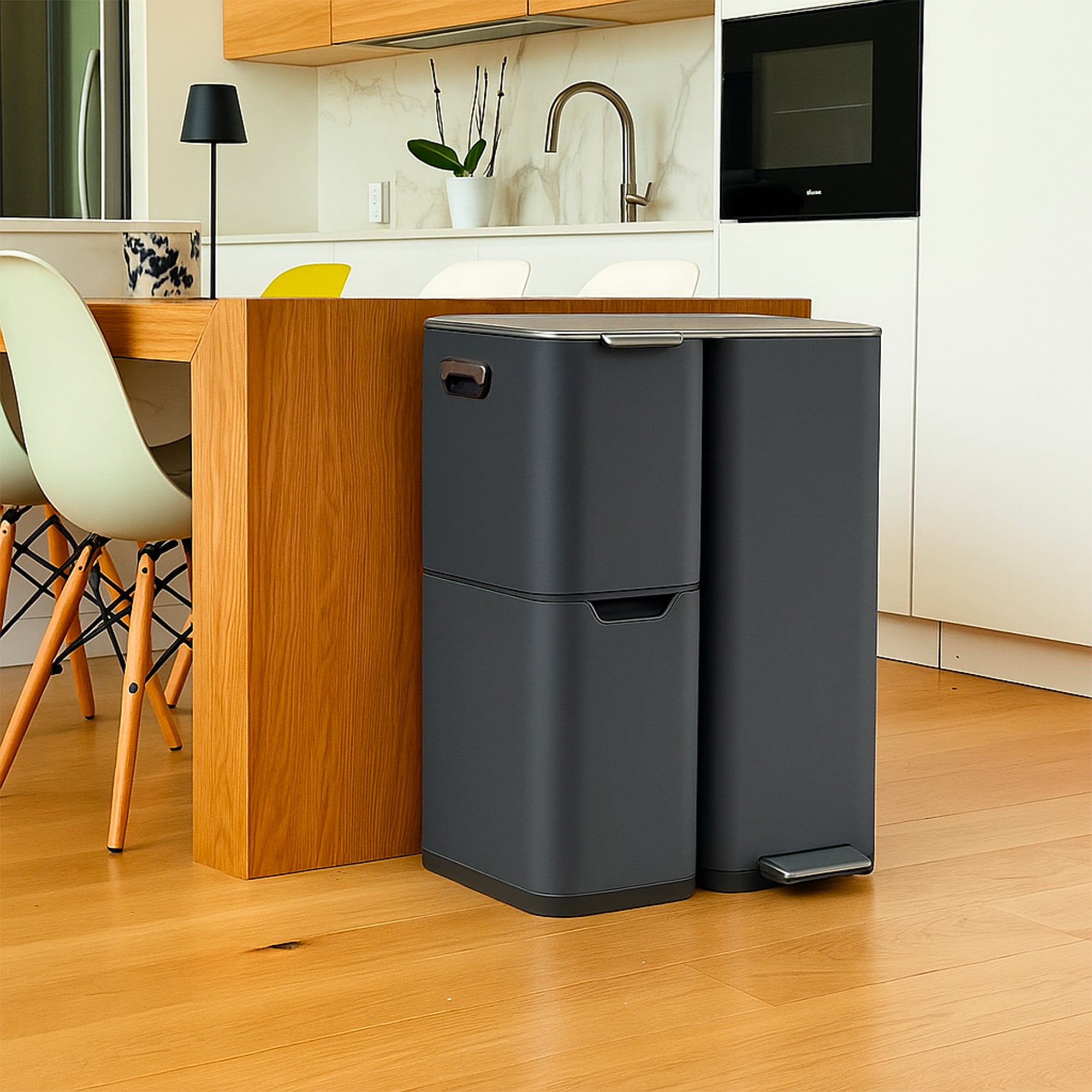 Red Deco Haja poubelle tri 60L inox gris 13+17+30L pédale