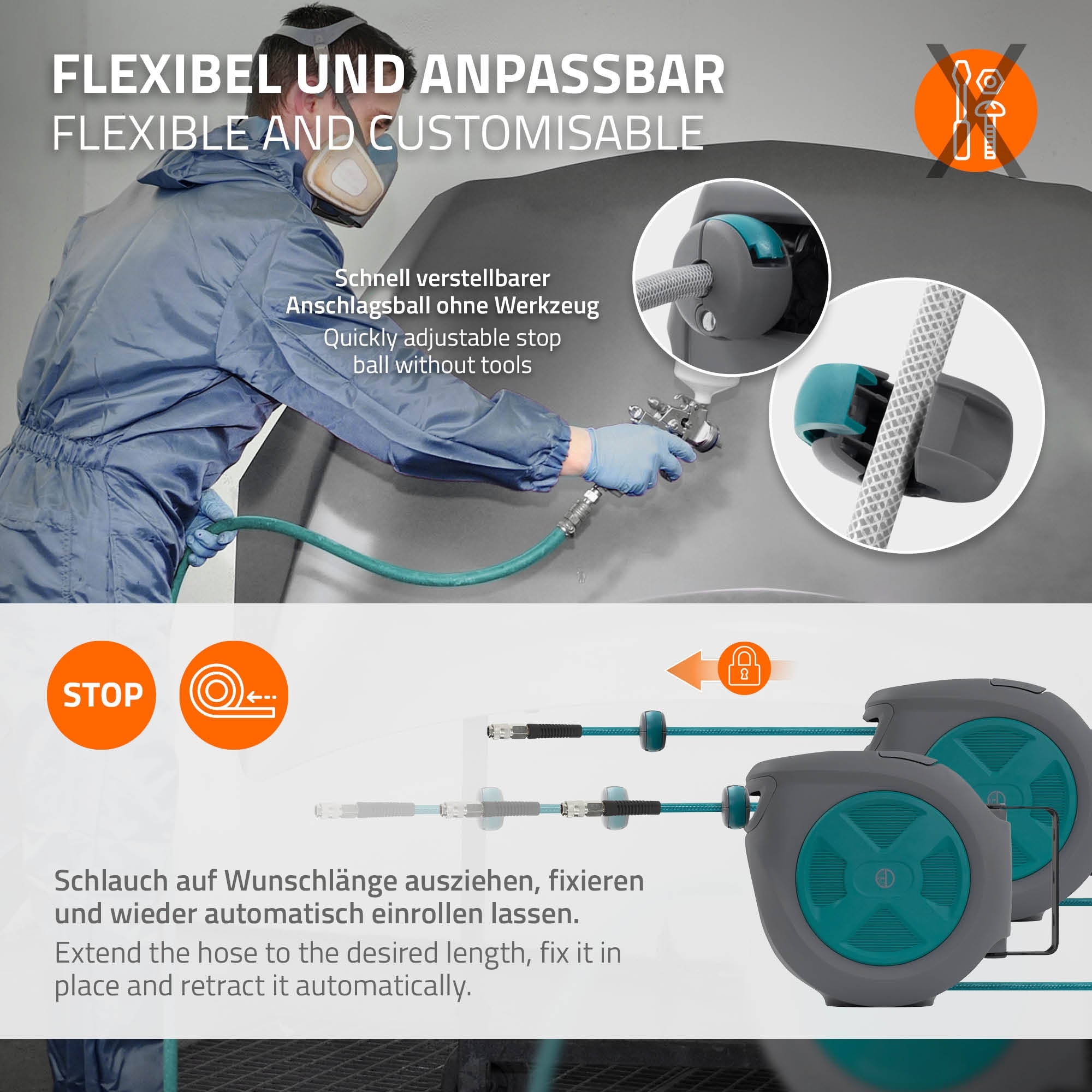 ECD Germany Werkstatt enrouleur air comprimé 15 m mural auto